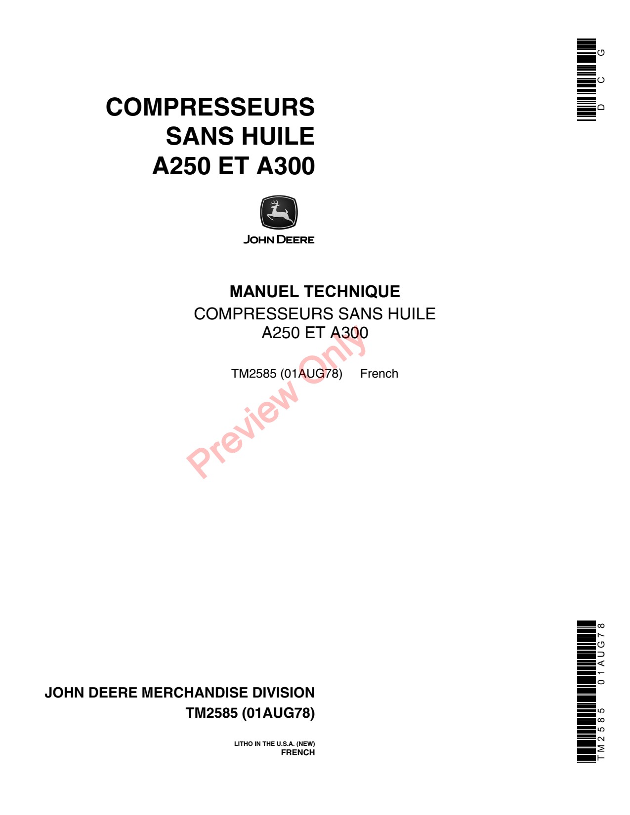 John Deere A250 A300 TY4345 TY8614 Air Compressor Technical Manual TM2585 FR 1 John Deere A250 A300 TY4345 TY8614 Air Compressor Technical Manual TM2585 FR