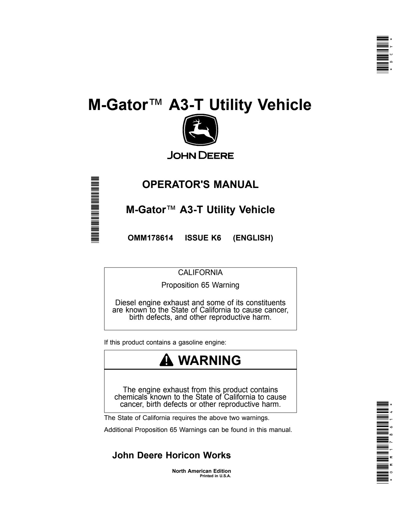John Deere A3-T M-Gator A3 Utility Vehicle Gator Operator Manual OMM178614 1 John Deere A3-T M-Gator A3 Utility Vehicle Gator Operator Manual OMM178614