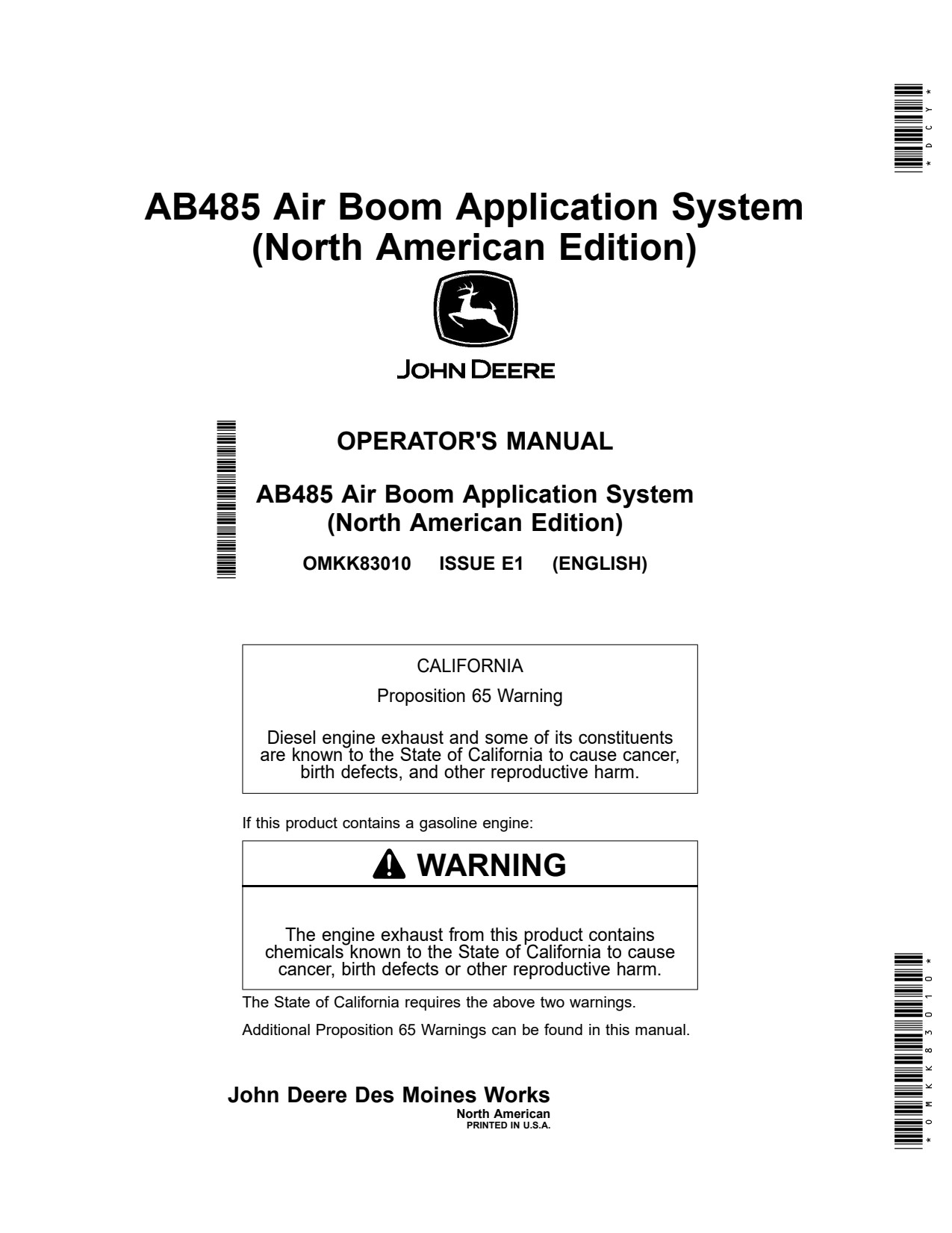 John Deere AB485 Air Boom Fertilizer Applicator Operator Manual OMKK83010 1 John Deere AB485 Air Boom Fertilizer Applicator Operator Manual OMKK83010