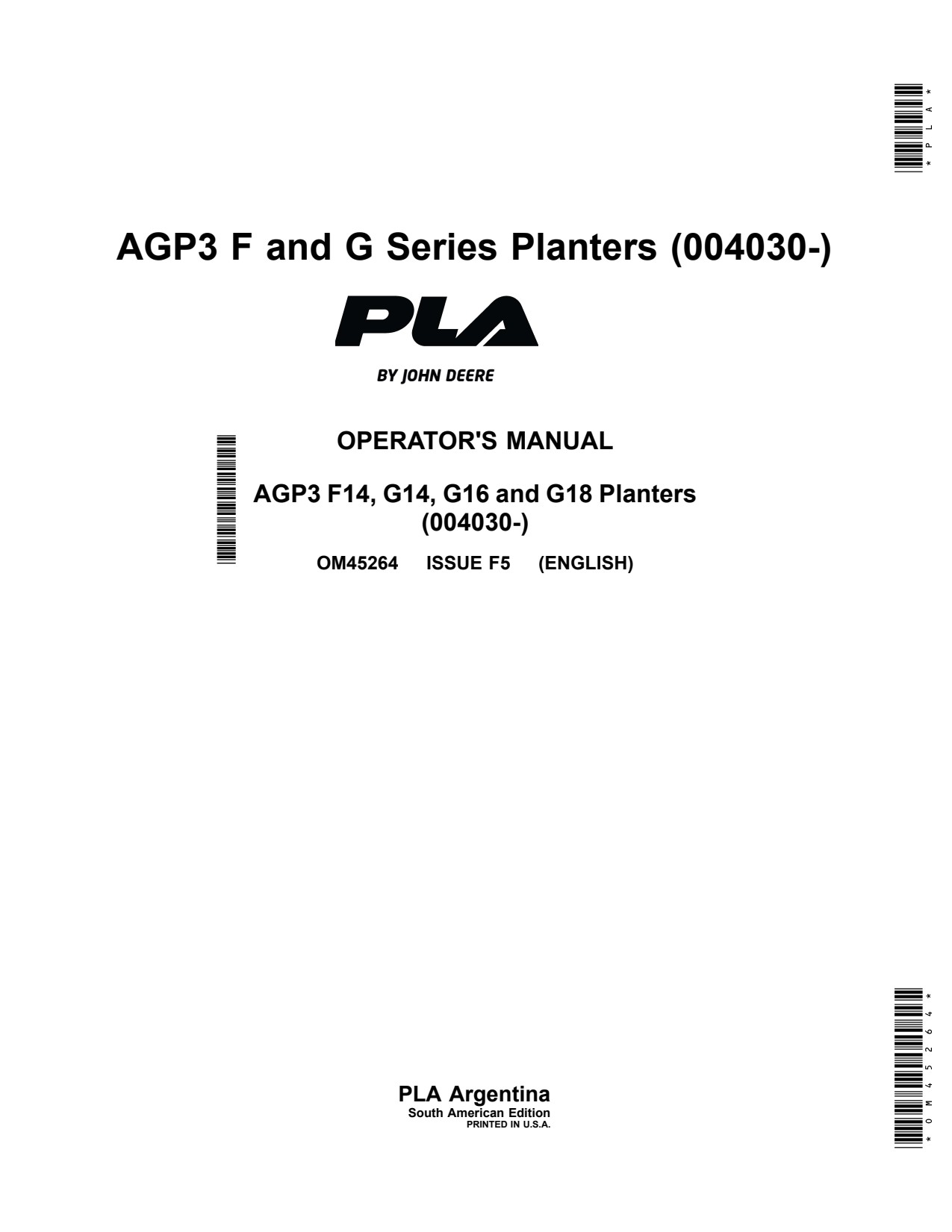 John Deere AGP3 Planter Operator Manual OM45264 1 John Deere AGP3 Planter Operator Manual OM45264