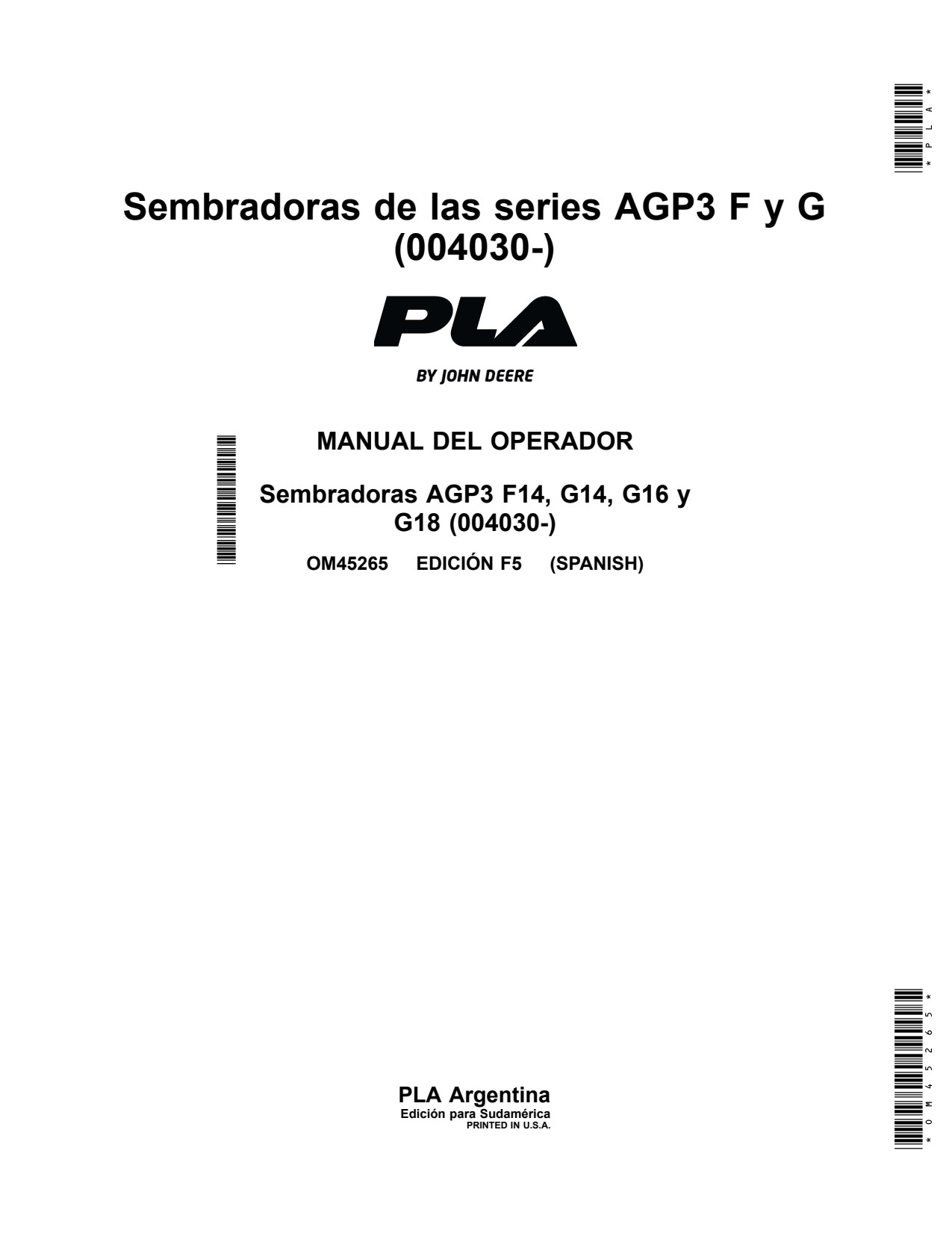 John Deere AGP3 Planter Operator Manual OM45265 ES 1 John Deere AGP3 Planter Operator Manual OM45265 ES