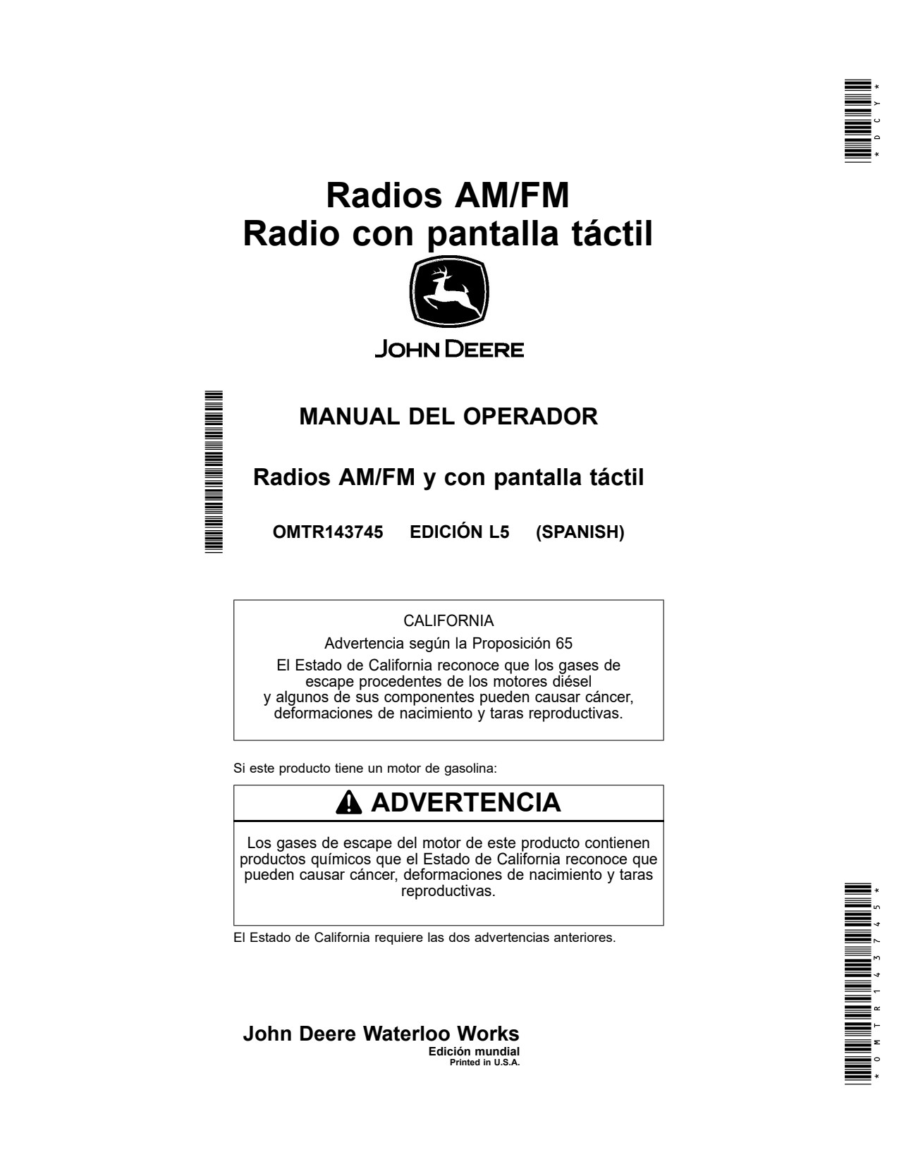 John Deere AM FM Radios Touchscreen Radio Precision Ag Electronics Operator Manual OMTR143745 ES 1 John Deere AM FM Radios Touchscreen Radio Precision Ag Electronics Operator Manual OMTR143745 ES