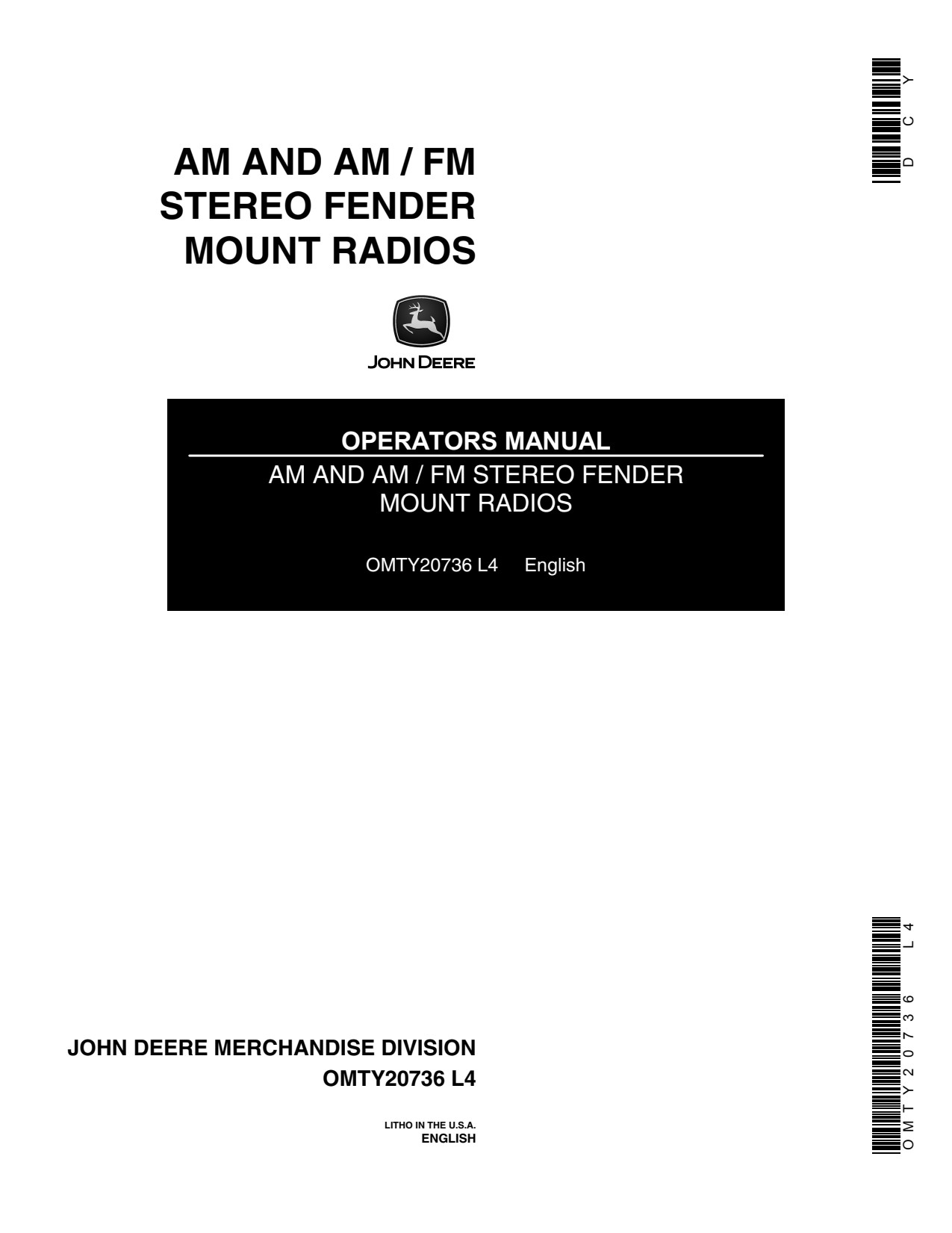 John Deere AM FM Stereo Precision Ag Electronics Operator Manual OMTY20736 1 John Deere AM FM Stereo Precision Ag Electronics Operator Manual OMTY20736