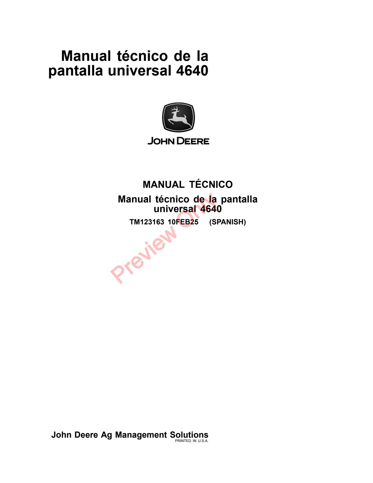 John Deere AMS 4640 Universal Display Technical Manual Monitor System TM123163 ES 1 John Deere AMS 4640 Universal Display Technical Manual Monitor System TM123163 ES