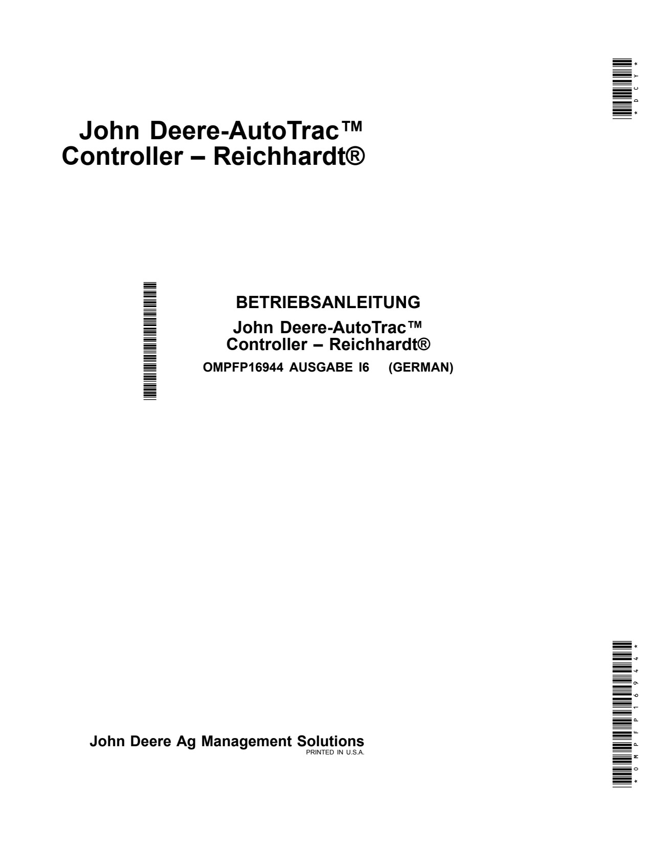 John Deere AMS AT Controller Precision Ag Electronics Operator Manual OMPFP16944 DE 1 John Deere AMS AT Controller Precision Ag Electronics Operator Manual OMPFP16944 DE