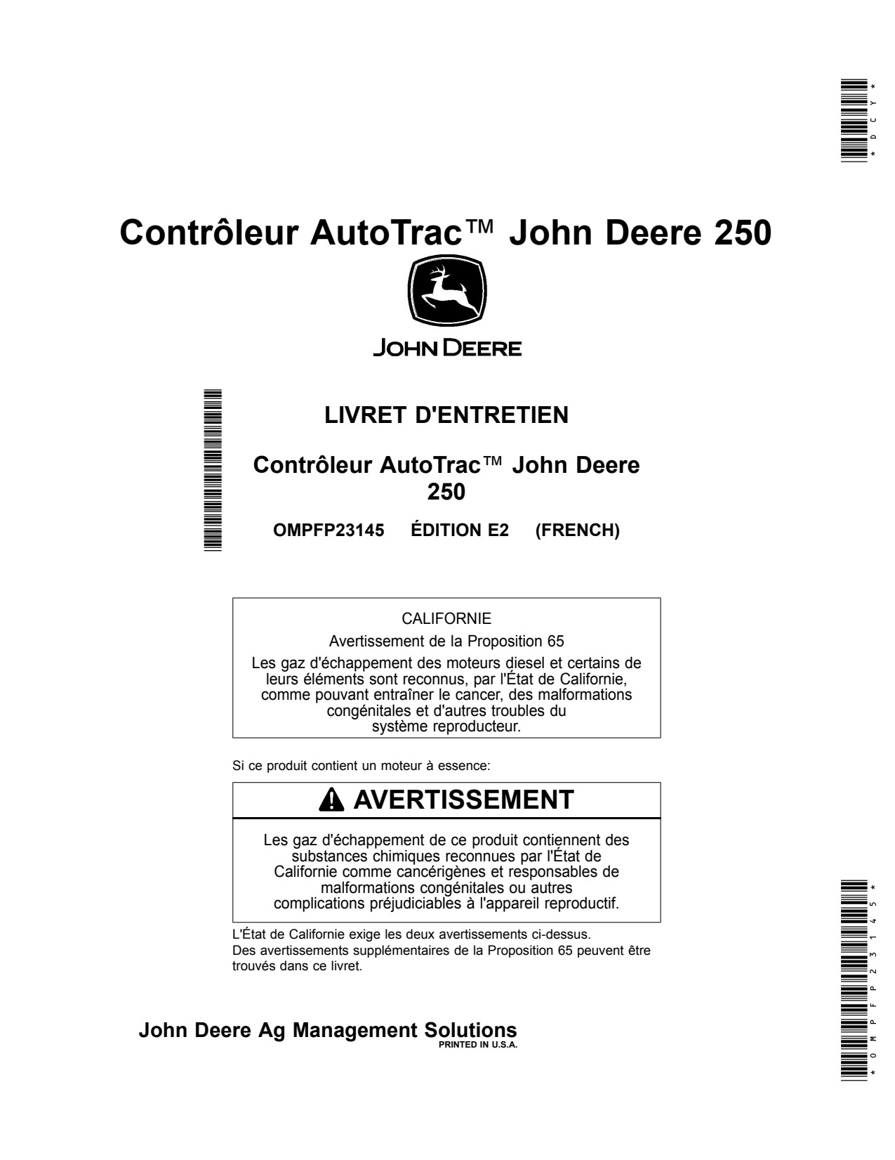 John Deere AMS ATC 250 Precision Ag Electronics Operator Manual OMPFP23145 FR 1 John Deere AMS ATC 250 Precision Ag Electronics Operator Manual OMPFP23145 FR