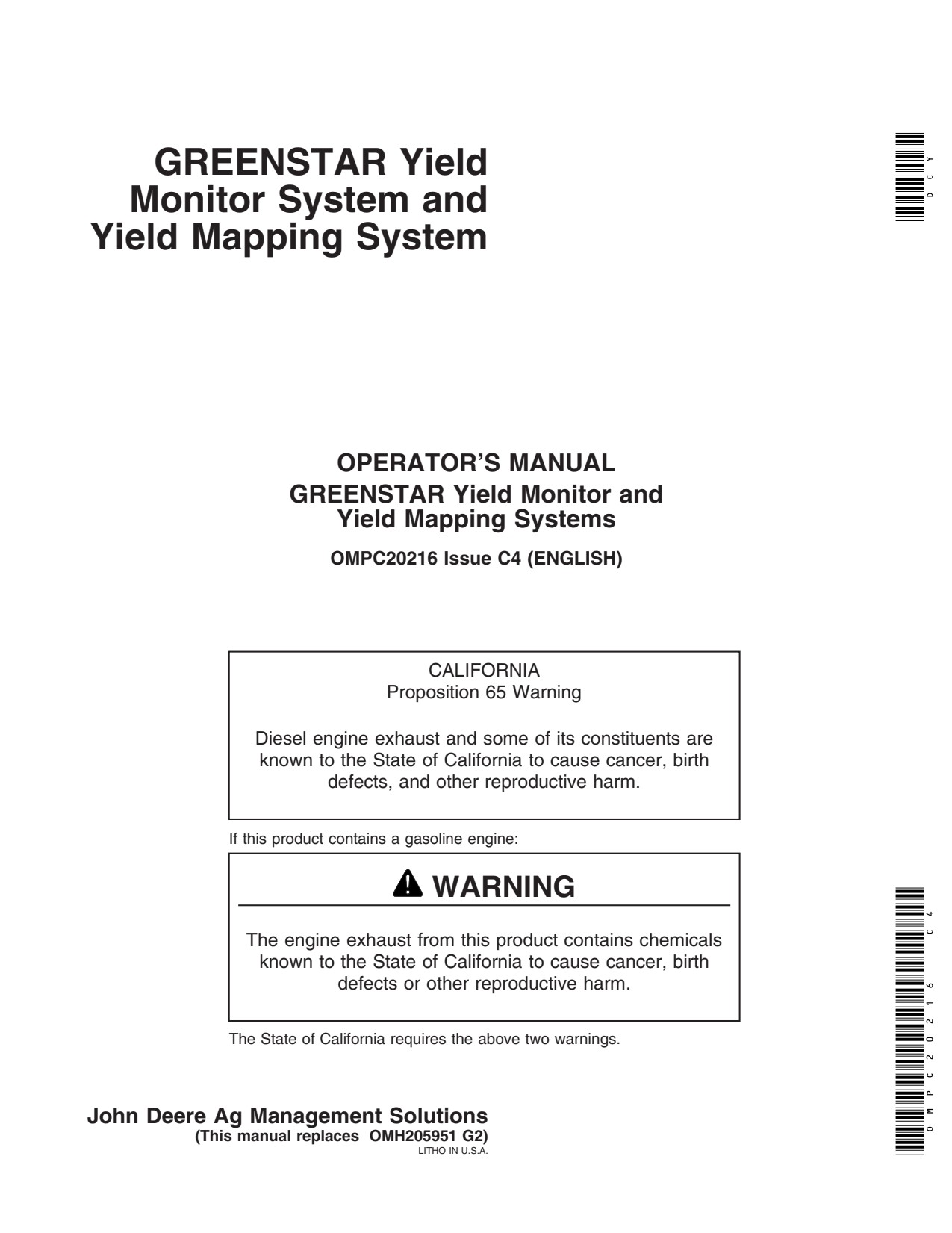 John Deere AMS GreenStar 9450 9650 STS 9750 9410 9510 CTS 9610 9500 9600 II 9400 Precision Ag Electronics Operator Manual OMPC20216 1 John Deere AMS GreenStar 9450 9650 STS 9750 9410 9510 CTS 9610 9500 9600 II 9400 Precision Ag Electronics Operator Manual OMPC20216