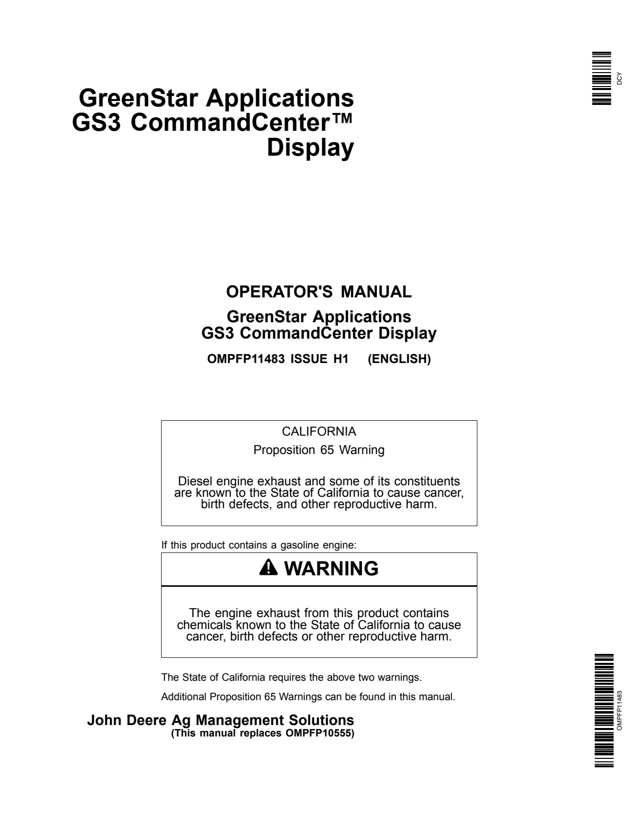 John Deere AMS GreenStar Applications GS3 Display Precision Ag Electronics Operator Manual OMPFP11483 1 John Deere AMS GreenStar Applications GS3 Display Precision Ag Electronics Operator Manual OMPFP11483