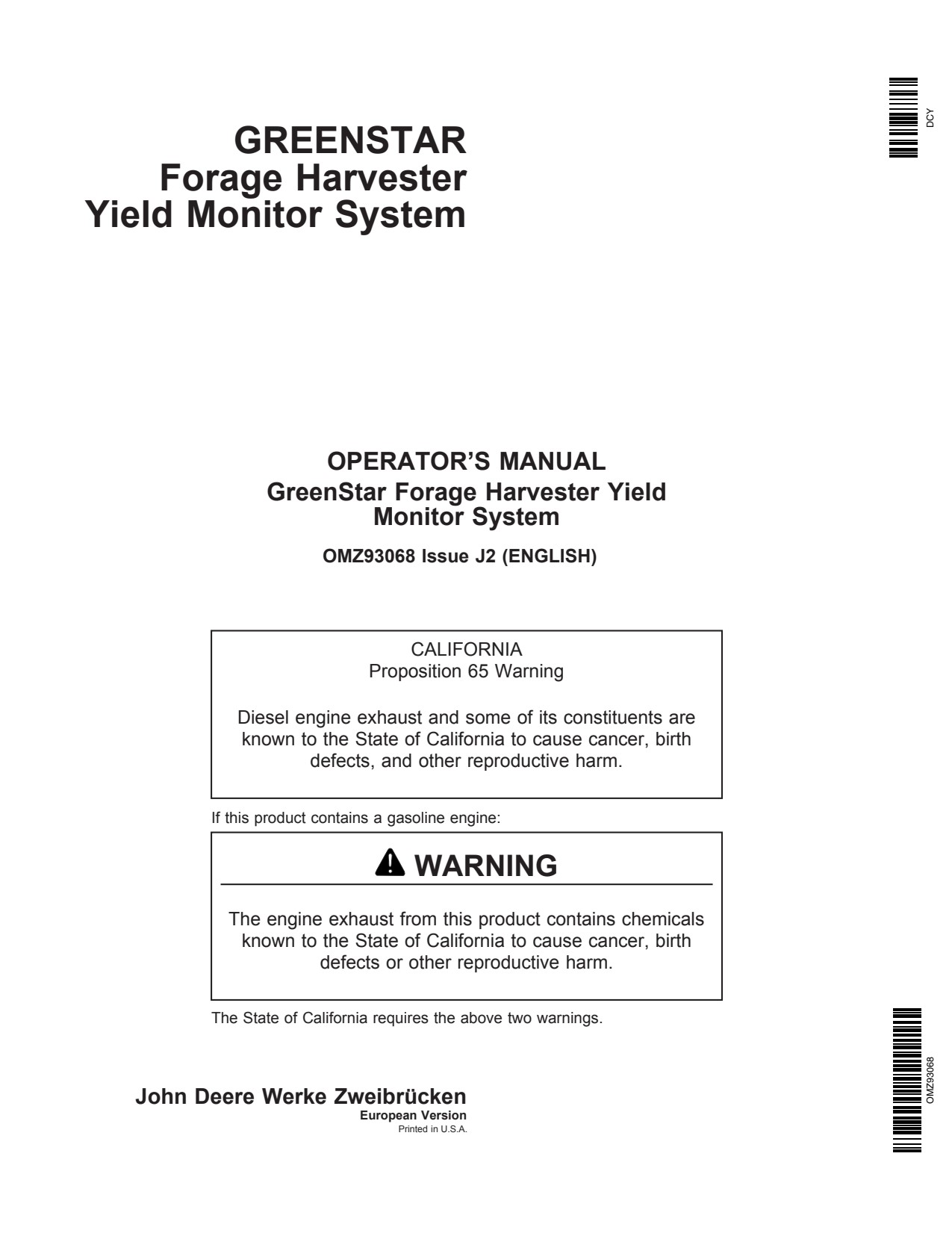John Deere AMS GreenStar Forage Harvester Precision Ag Electronics Operator Manual OMZ93068 1 John Deere AMS GreenStar Forage Harvester Precision Ag Electronics Operator Manual OMZ93068