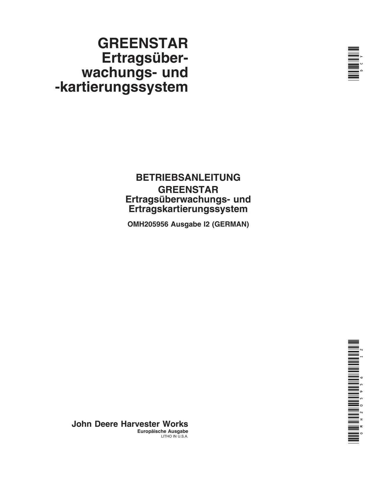 John Deere AMS GreenStar Precision Ag Electronics Operator Manual OMH205956 DE 1 John Deere AMS GreenStar Precision Ag Electronics Operator Manual OMH205956 DE