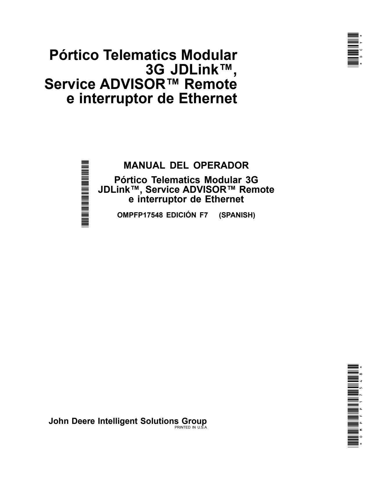 John Deere AMS JDLink Precision Ag Electronics Operator Manual OMPFP17548 ES 1 John Deere AMS JDLink Precision Ag Electronics Operator Manual OMPFP17548 ES