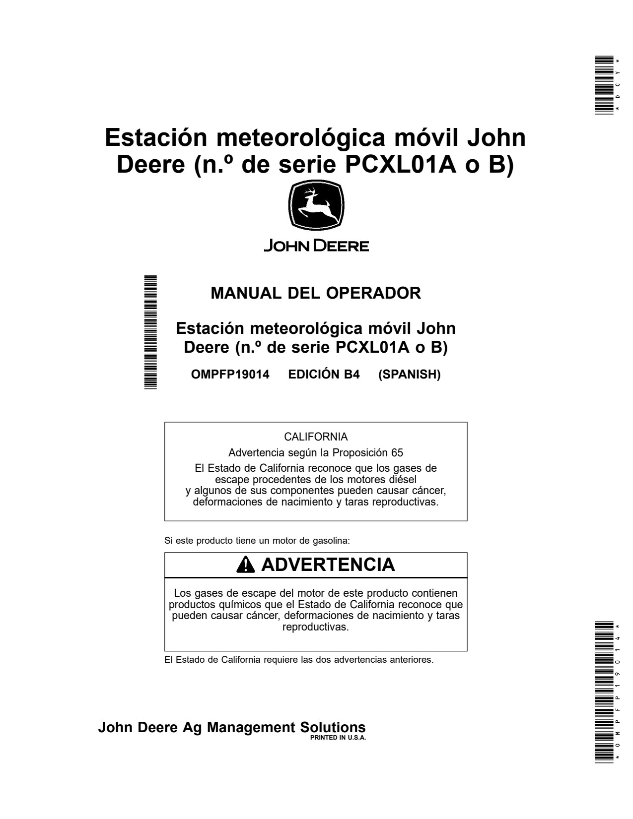 John Deere AMS Mobile Weather PCXL01A Precision Ag Electronics Operator Manual OMPFP19014 ES 1 John Deere AMS Mobile Weather PCXL01A Precision Ag Electronics Operator Manual OMPFP19014 ES