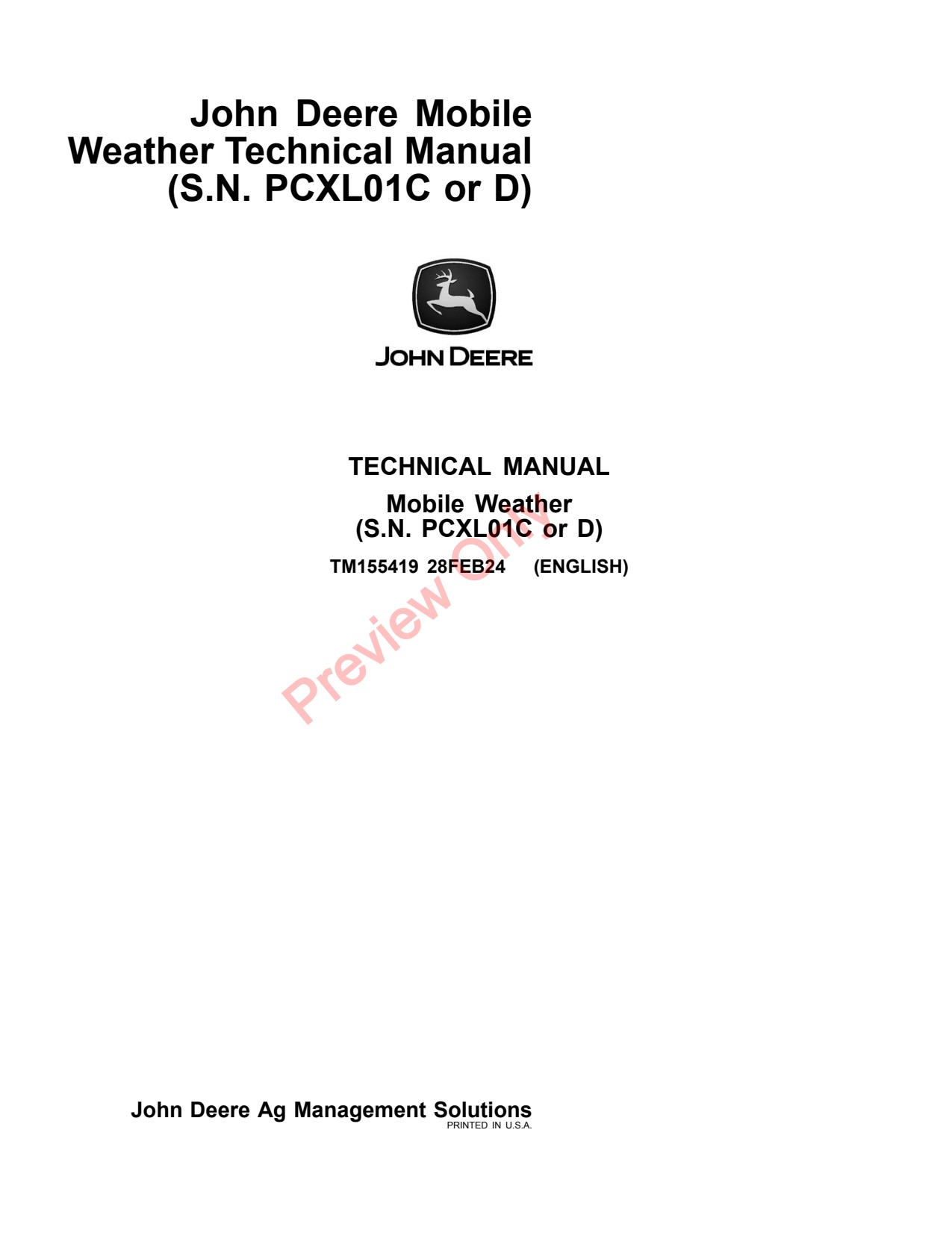 John Deere AMS Mobile Weather PCXL01C Precision Ag Electronics Technical Manual TM155419 1 John Deere AMS Mobile Weather PCXL01C Precision Ag Electronics Technical Manual TM155419