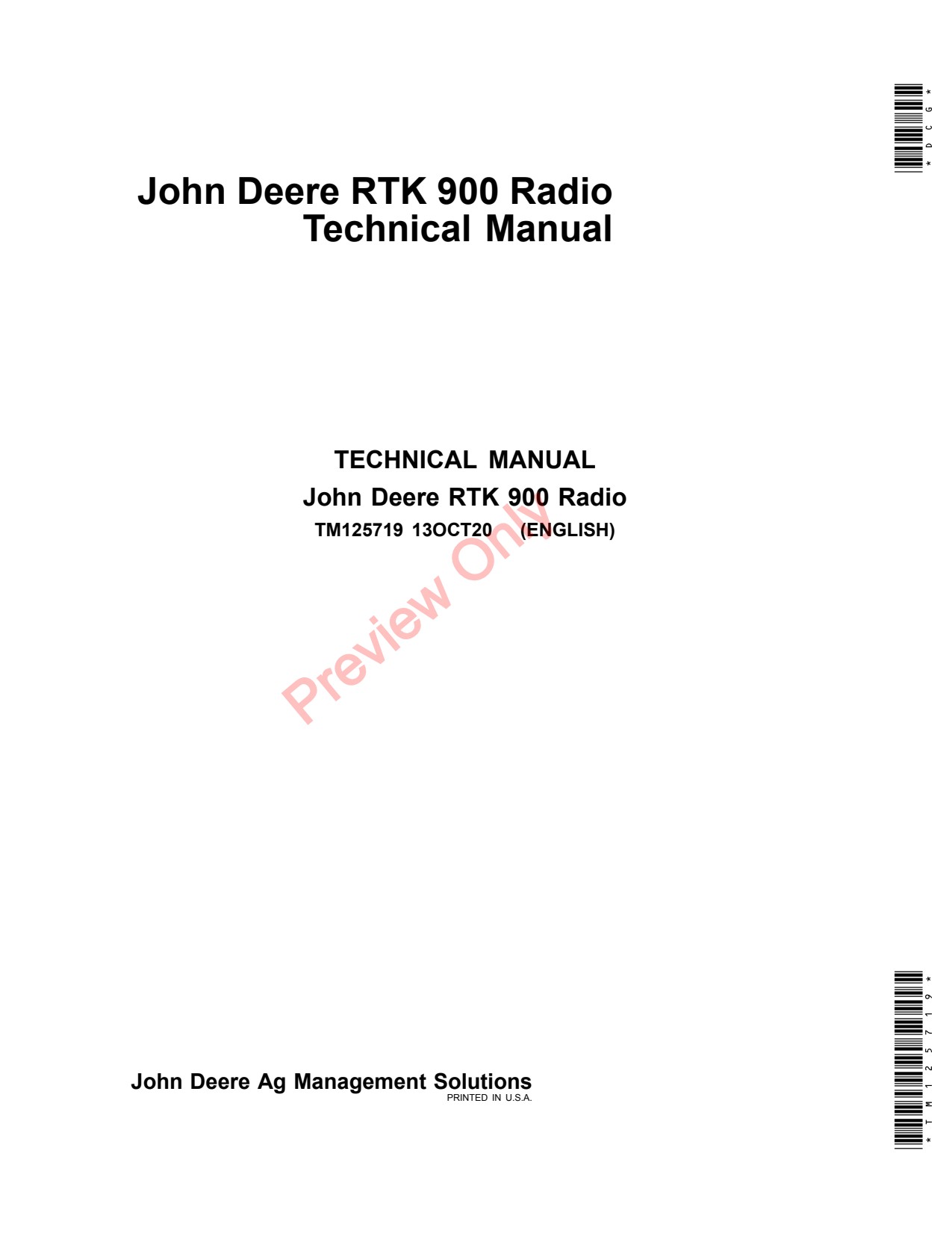 John Deere AMS RTK 900 Radio Technical Manual Precision Ag Electronics TM125719 1 John Deere AMS RTK 900 Radio Technical Manual Precision Ag Electronics TM125719