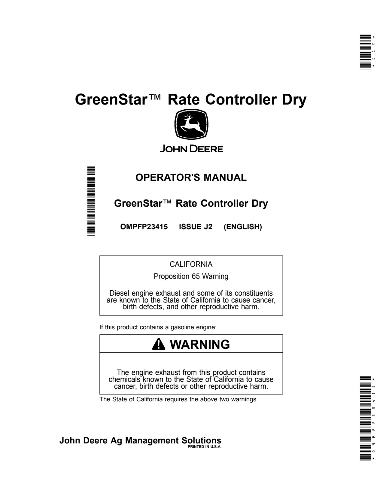 John Deere AMS Rate Control Dry AT Integrated GreenStar Precision Ag Electronics Operator Manual OMPFP23415 1 John Deere AMS Rate Control Dry AT Integrated GreenStar Precision Ag Electronics Operator Manual OMPFP23415