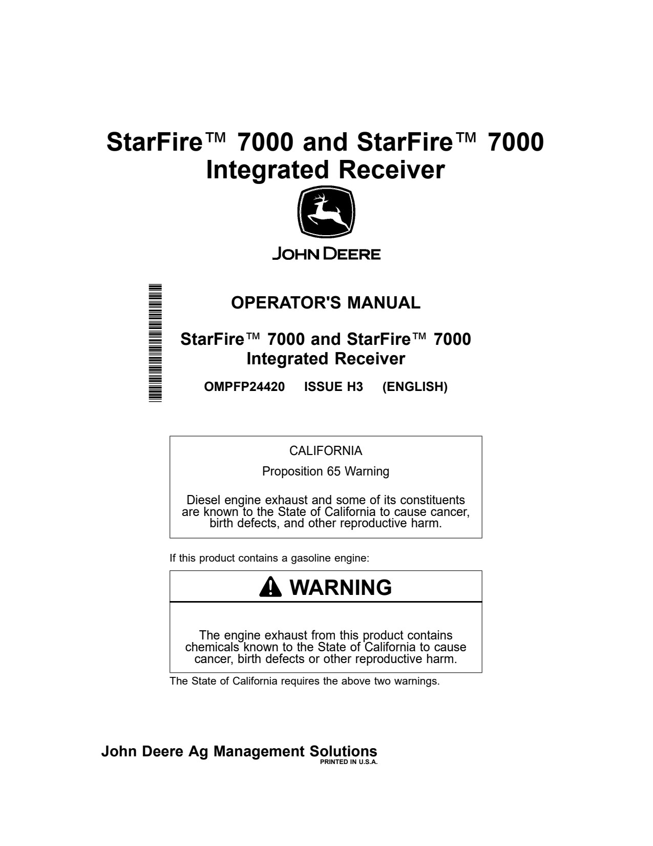 John Deere AMS StarFire 7000 Precision Ag Electronics Operator Manual OMPFP24420 1 John Deere AMS StarFire 7000 Precision Ag Electronics Operator Manual OMPFP24420