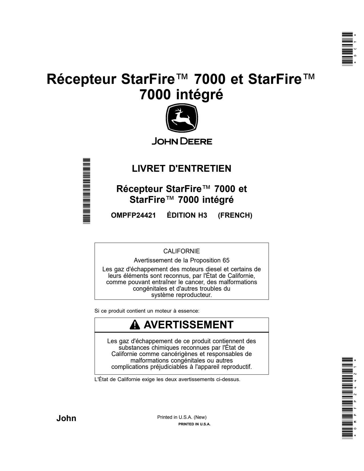 John Deere AMS StarFire 7000 Precision Ag Electronics Operator Manual OMPFP24421 FR 1 John Deere AMS StarFire 7000 Precision Ag Electronics Operator Manual OMPFP24421 FR