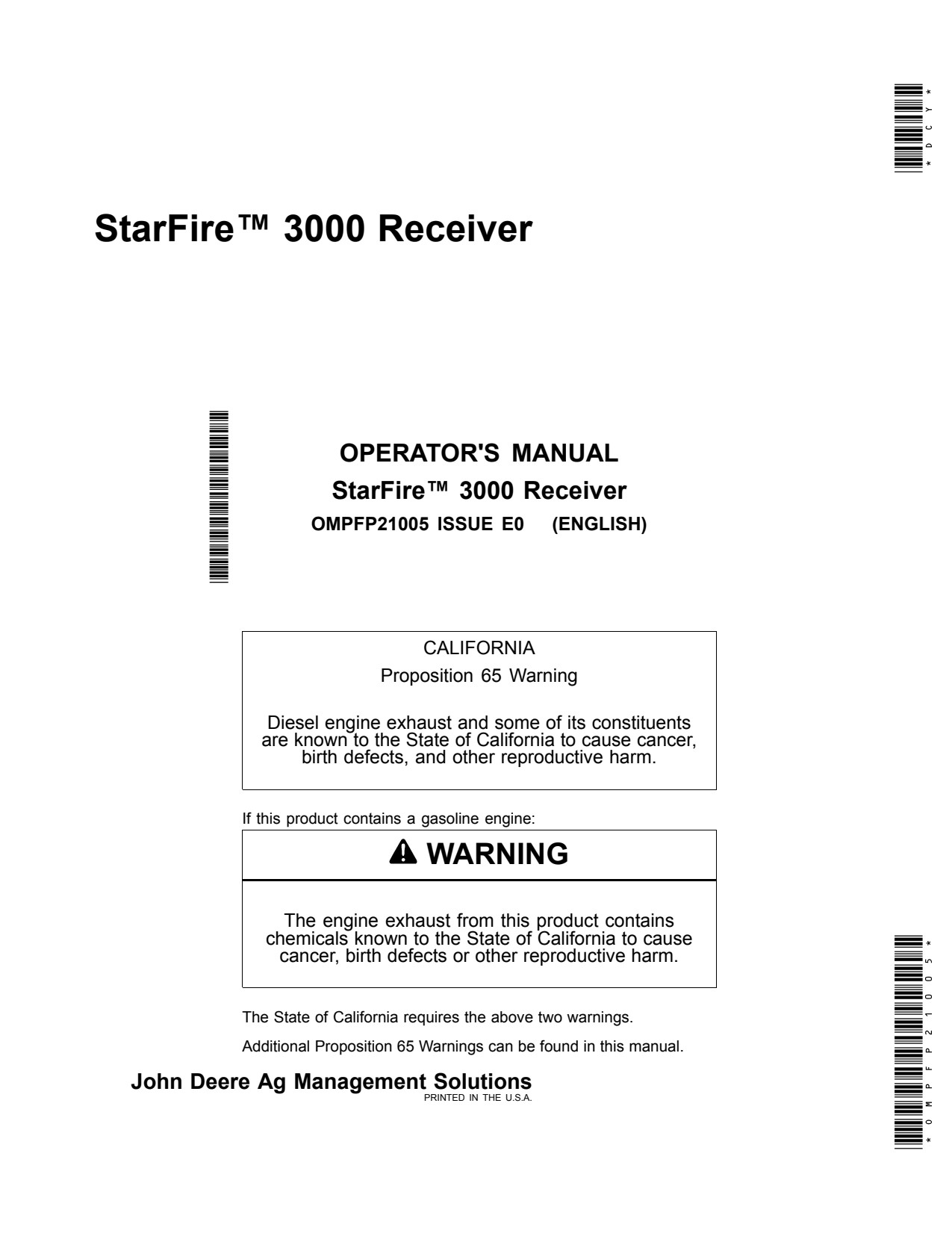 John Deere AMS StarFire™ 3000 Receiver Precision Ag Electronics Operator Manual OMPFP21005 1 John Deere AMS StarFire™ 3000 Receiver Precision Ag Electronics Operator Manual OMPFP21005