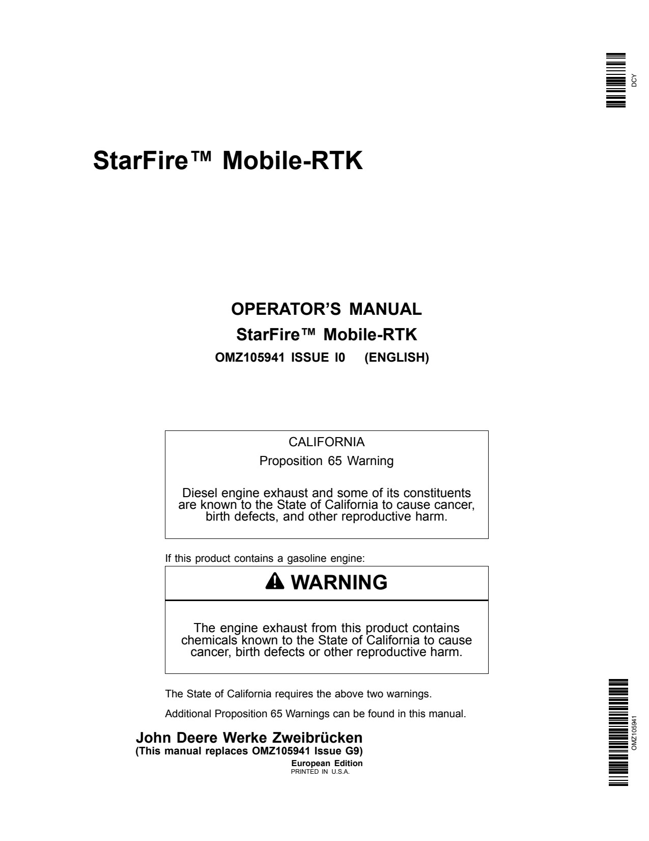 John Deere AMS Starfire Mobile Precision Ag Electronics Operator Manual OMZ105941 1 John Deere AMS Starfire Mobile Precision Ag Electronics Operator Manual OMZ105941