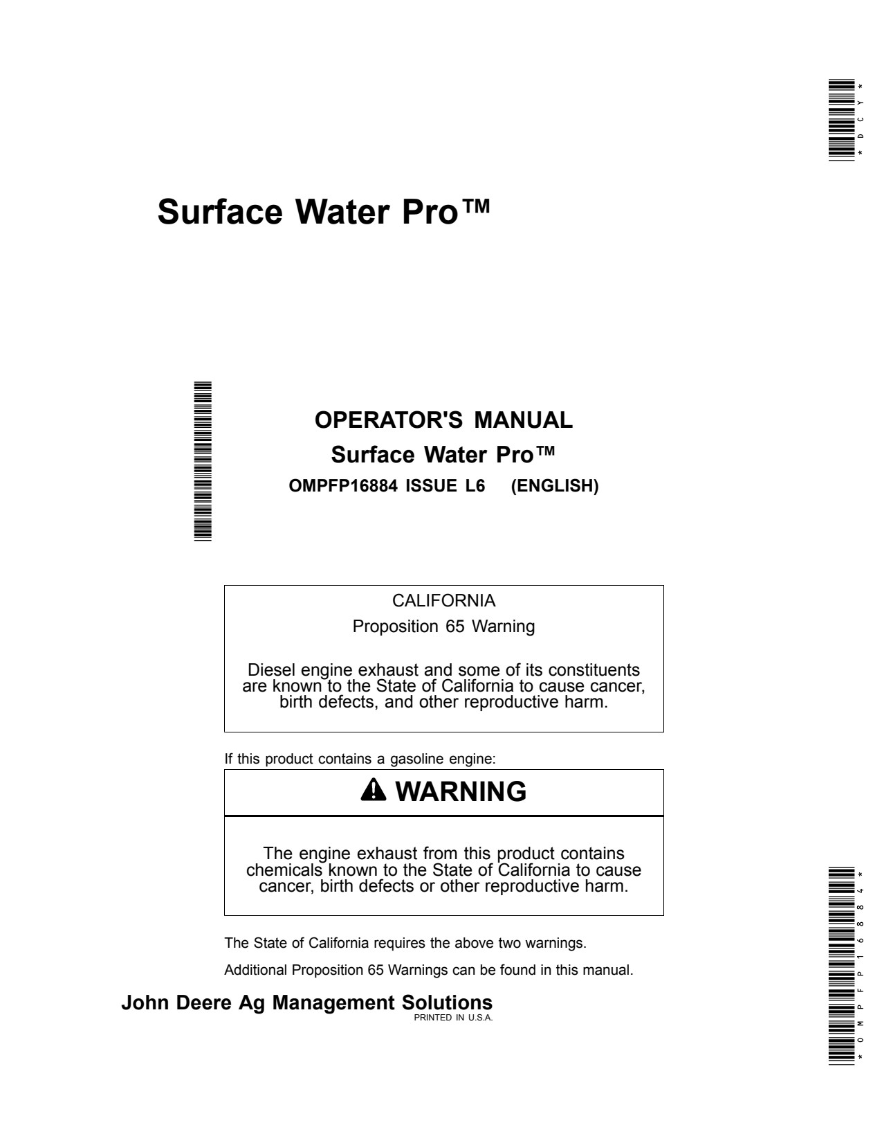 John Deere AMS Surface Water Pro Precision Ag Electronics Operator Manual OMPFP16884 1 John Deere AMS Surface Water Pro Precision Ag Electronics Operator Manual OMPFP16884