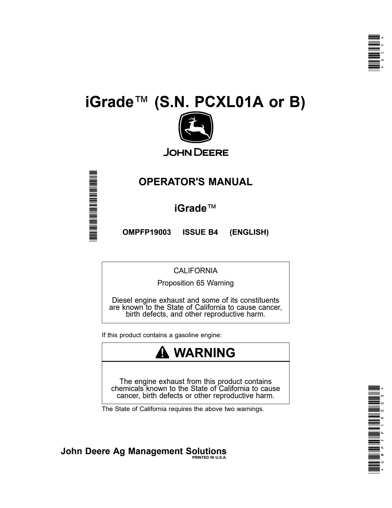John Deere AMS iGrade PCXL01A Precision Ag Electronics Operator Manual OMPFP19003 1 John Deere AMS iGrade PCXL01A Precision Ag Electronics Operator Manual OMPFP19003