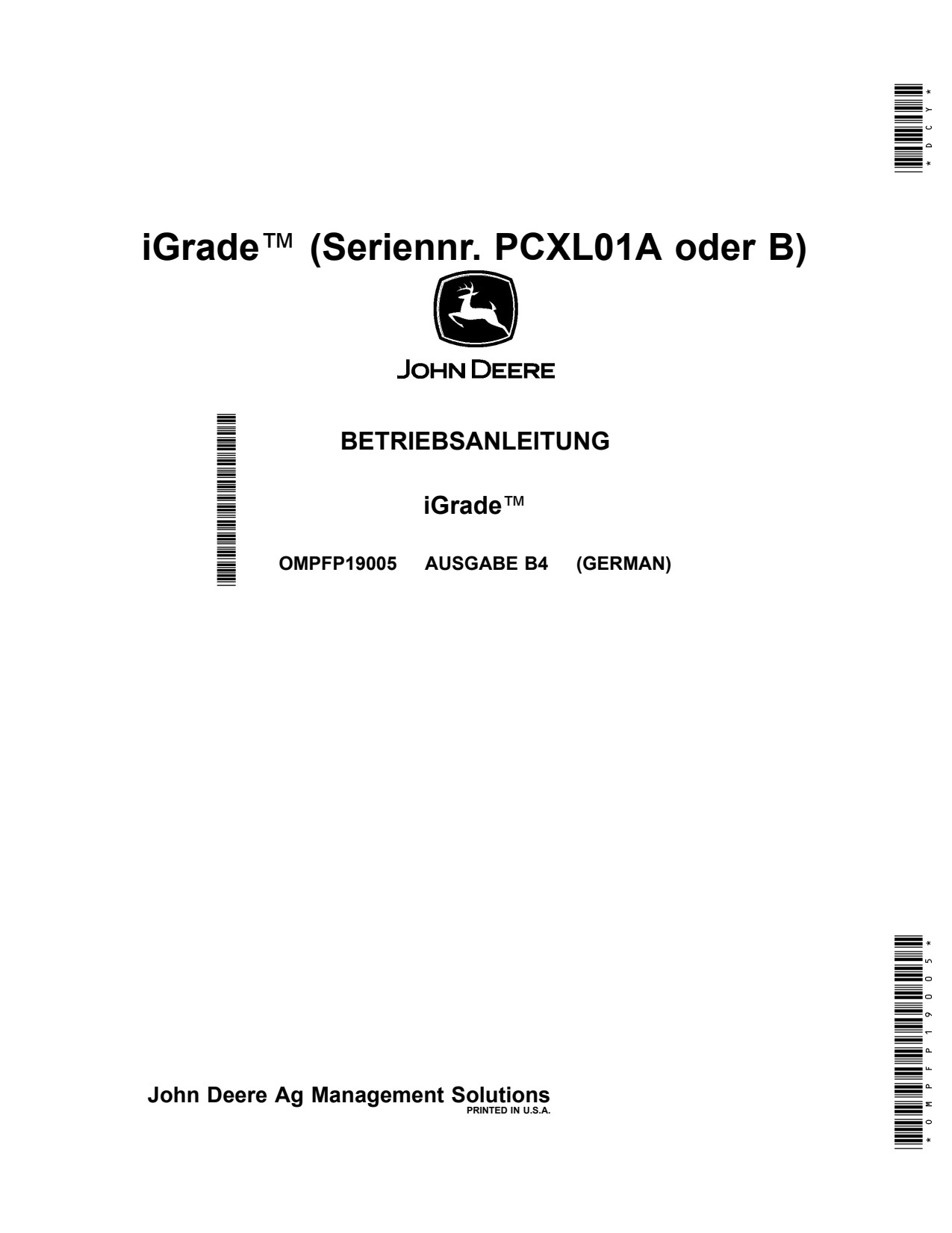 John Deere AMS iGrade PCXL01A Precision Ag Electronics Operator Manual OMPFP19005 DE 1 John Deere AMS iGrade PCXL01A Precision Ag Electronics Operator Manual OMPFP19005 DE