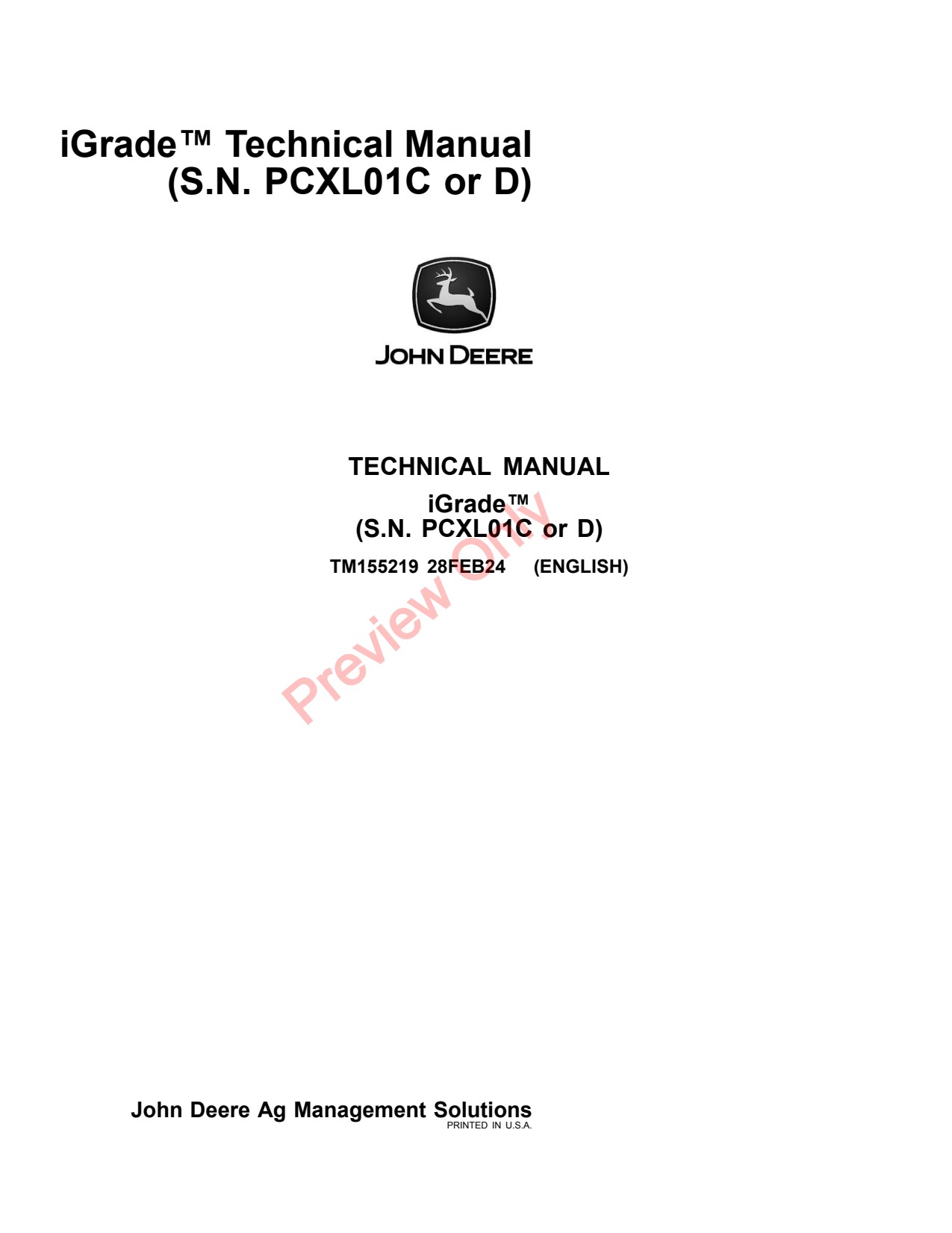 John Deere AMS iGrade PCXL01C Precision Ag Electronics Technical Manual TM155219 1 John Deere AMS iGrade PCXL01C Precision Ag Electronics Technical Manual TM155219