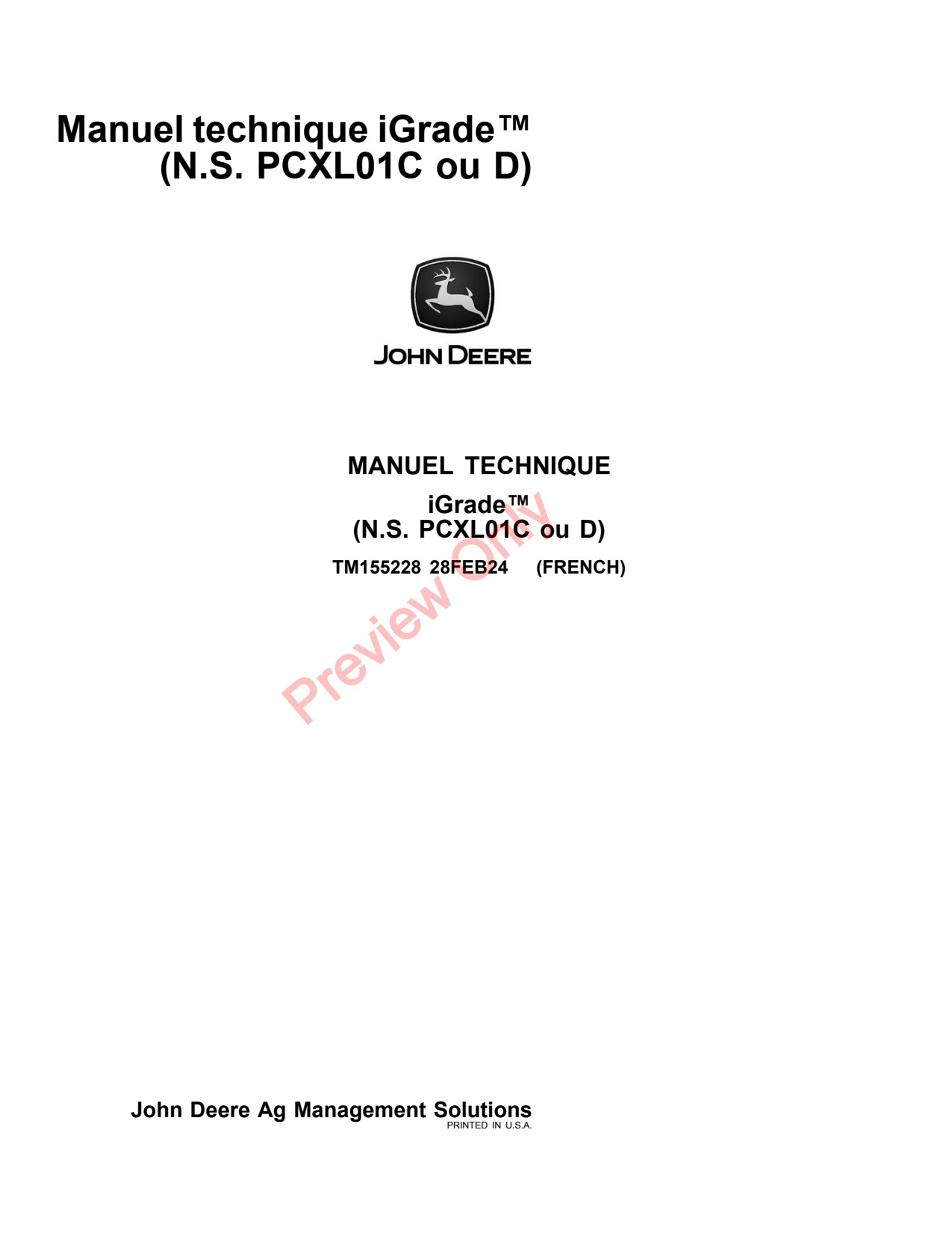 John Deere AMS iGrade PCXL01C Precision Ag Electronics Technical Manual TM155228 FR 1 John Deere AMS iGrade PCXL01C Precision Ag Electronics Technical Manual TM155228 FR