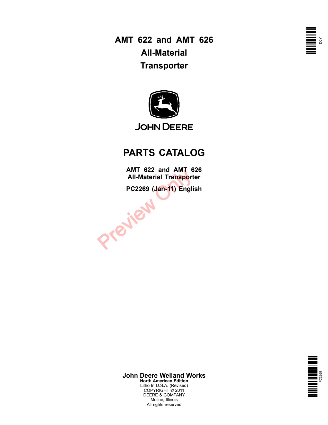 John Deere AMT622 AMT626 622 626 Utility Vehicle Parts Catalog PC2269 1 John Deere AMT622 AMT626 622 626 Utility Vehicle Parts Catalog PC2269