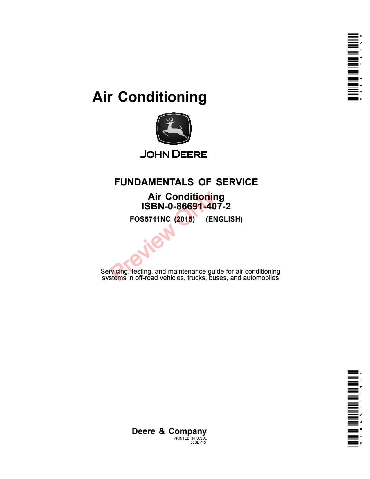 John Deere Air Conditioning Textbook 11th Edition Educational Material FOS5711NC