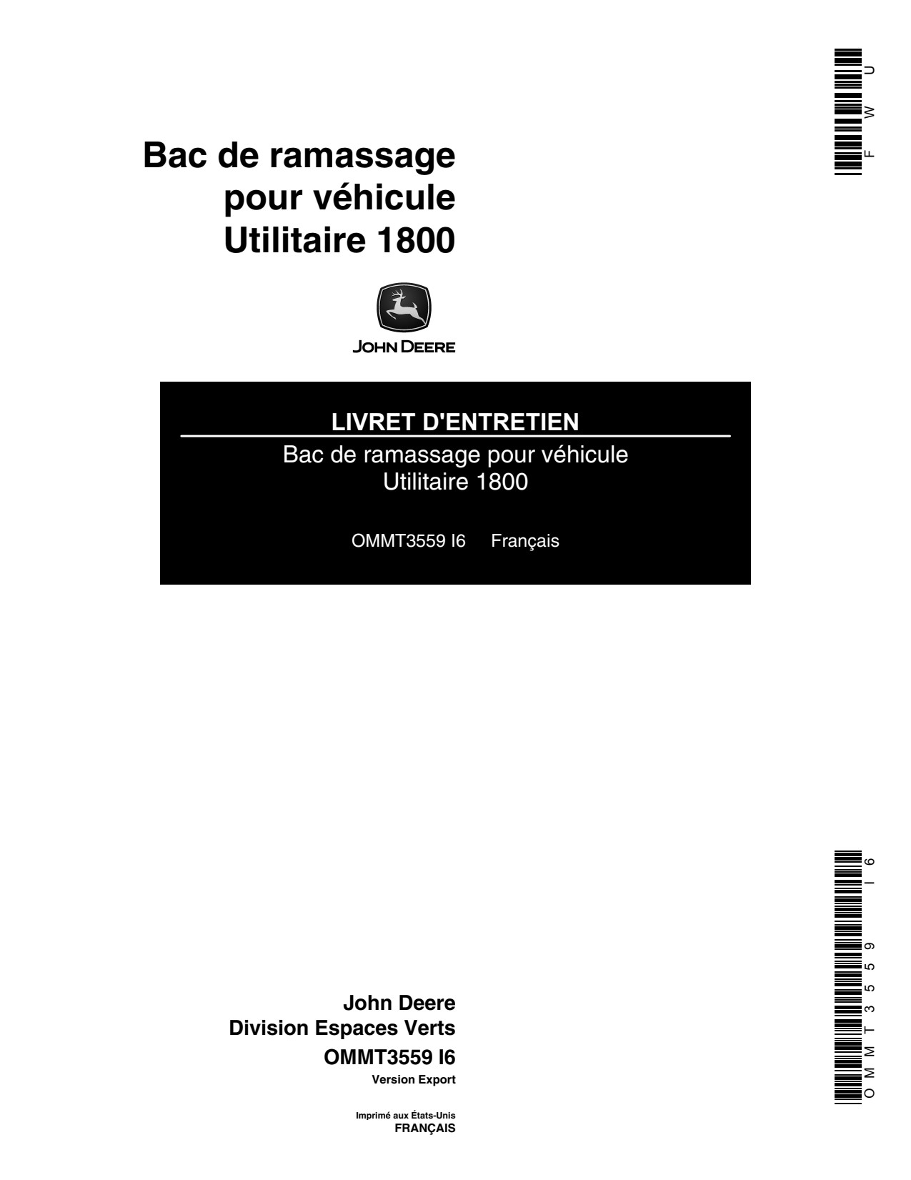 John Deere Attachment 1800 Corrugator Operator Manual OMMT3559 FR 1 John Deere Attachment 1800 Corrugator Operator Manual OMMT3559 FR