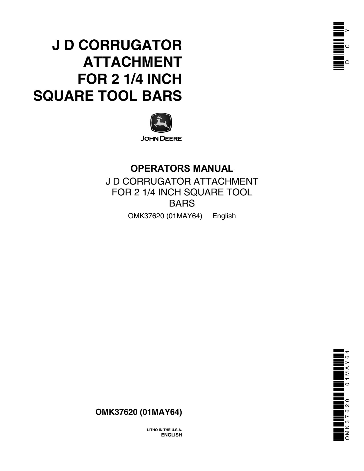John Deere Attachment Corrugator Operator Manual OMK37620 1 John Deere Attachment Corrugator Operator Manual OMK37620
