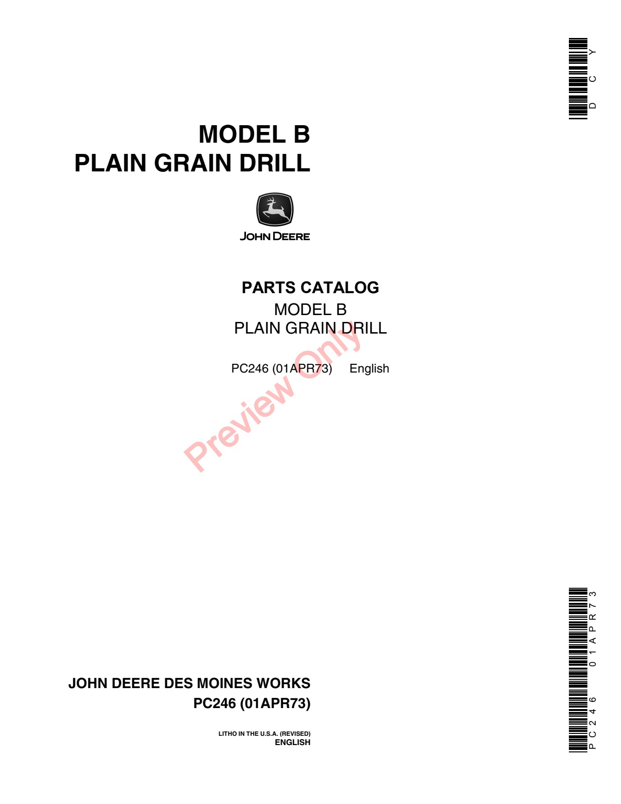 John Deere B DF-B FB-B Plain Grain Drill Parts Catalog PC246 1 John Deere B DF-B FB-B Plain Grain Drill Parts Catalog PC246