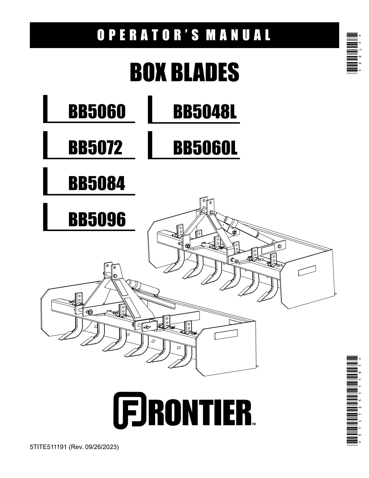 John Deere BB5048L BB5060 BB5060L BB5072 to BB5096 Frontier Box Blade Operator Manual 5TITE511191 1 John Deere BB5048L BB5060 BB5060L BB5072 to BB5096 Frontier Box Blade Operator Manual 5TITE511191