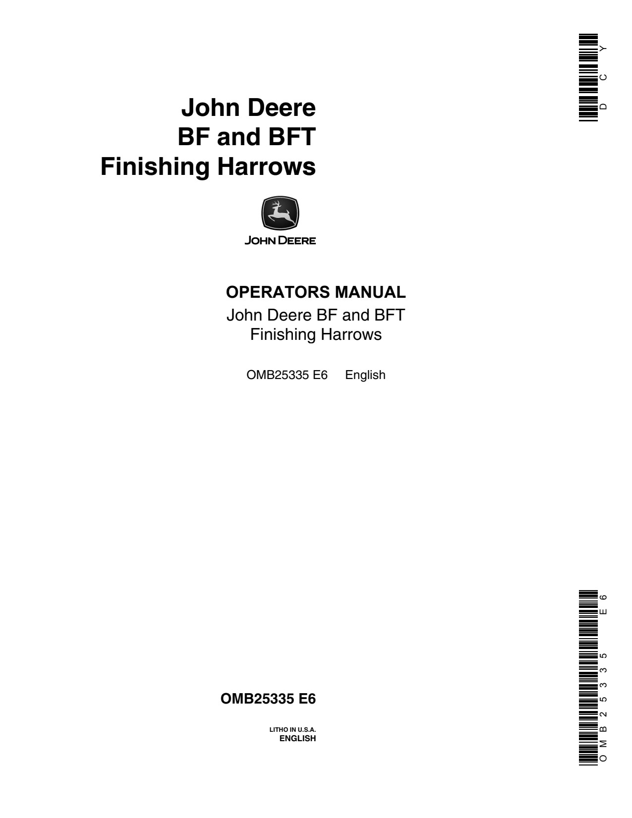 John Deere BF BFT Finishing Harrow Operator Manual OMB25335 1 John Deere BF BFT Finishing Harrow Operator Manual OMB25335