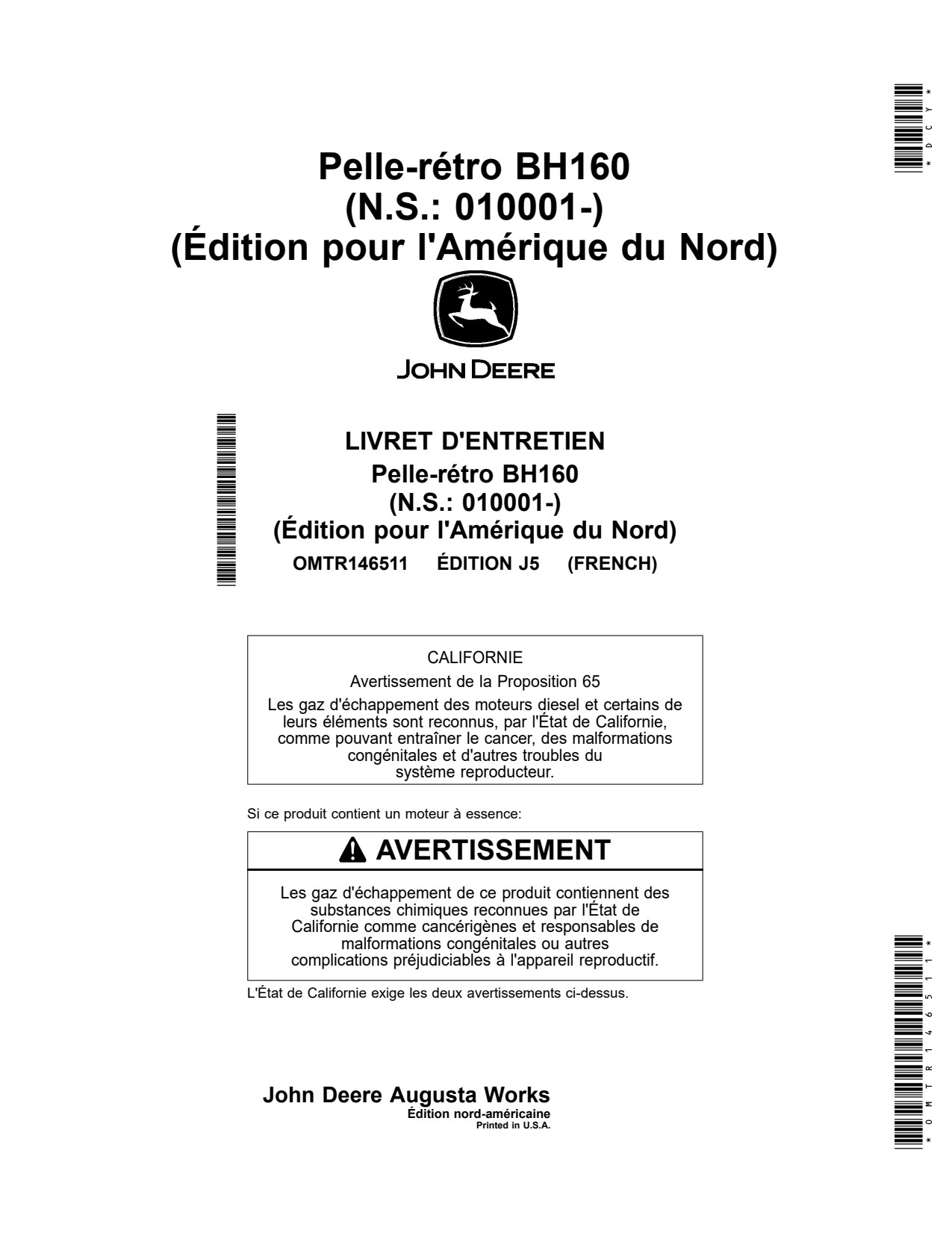 John Deere BH160 Backhoe Operator Manual OMTR146511 FR 1 John Deere BH160 Backhoe Operator Manual OMTR146511 FR