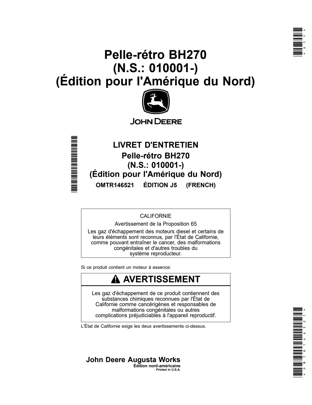John Deere BH270 Backhoe Operator Manual OMTR146521 FR 1 John Deere BH270 Backhoe Operator Manual OMTR146521 FR
