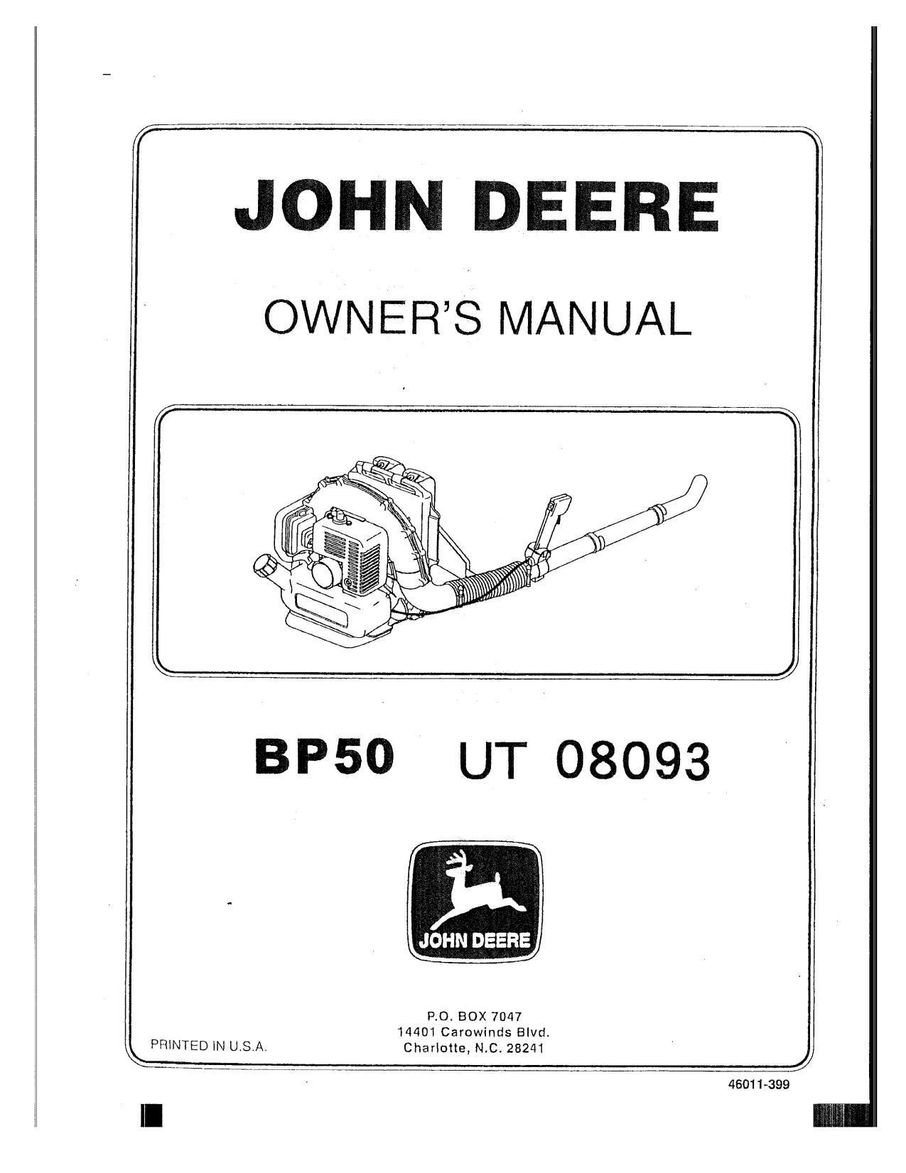 John Deere BP50 BP50LE BP40LE Back Pack Blower Operator Manual OMPS46011399 1 John Deere BP50 BP50LE BP40LE Back Pack Blower Operator Manual OMPS46011399