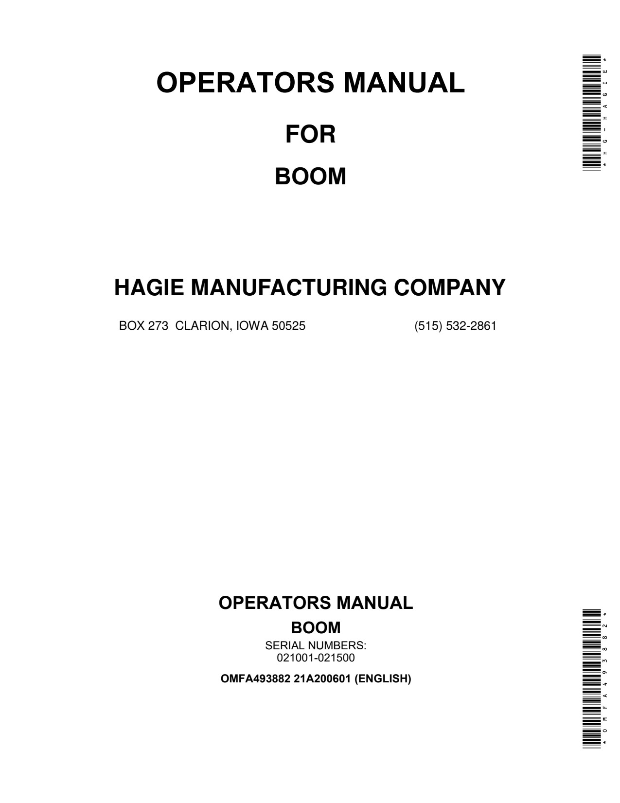 John Deere Boom Self-Propelled Sprayer Operator Manual OMFA493882 1 John Deere Boom Self-Propelled Sprayer Operator Manual OMFA493882