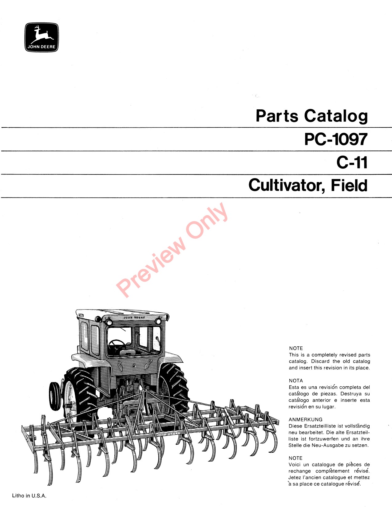 John Deere C-11 Field Cultivator Parts Catalog PC1097 1 John Deere C-11 Field Cultivator Parts Catalog PC1097