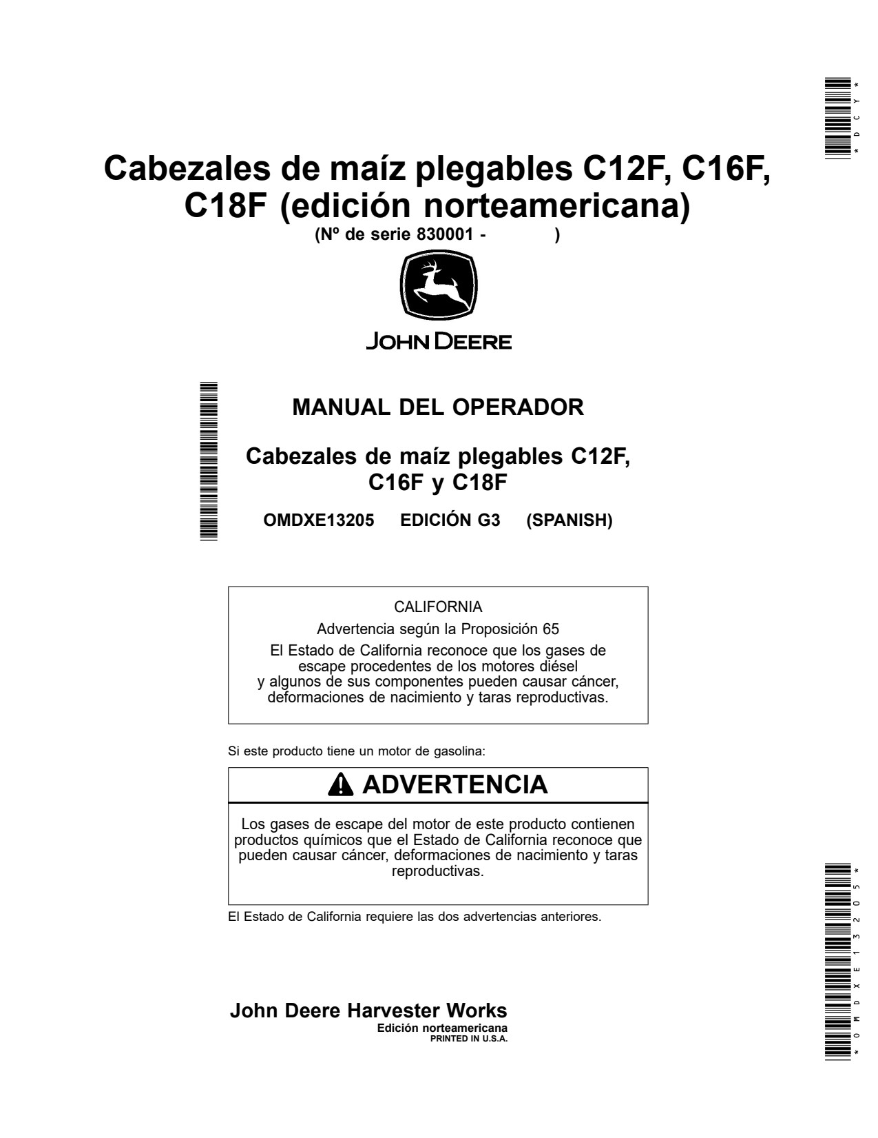 John Deere C16F C18F C12F Folding Corn Head Operator Manual OMDXE13205 ES 1 John Deere C16F C18F C12F Folding Corn Head Operator Manual OMDXE13205 ES