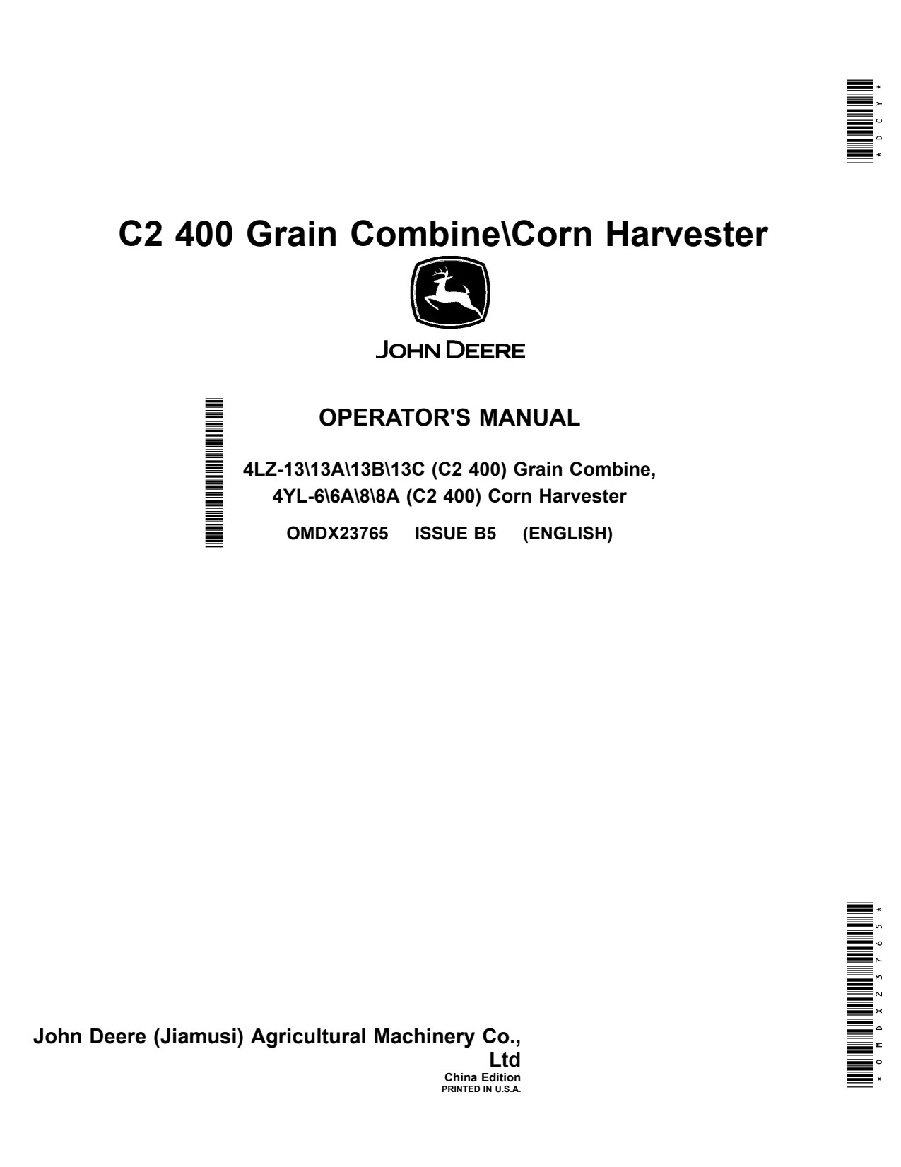 John Deere C2 400 Corn Harvester Operator Manual OMDX23765 1 John Deere C2 400 Corn Harvester Operator Manual OMDX23765