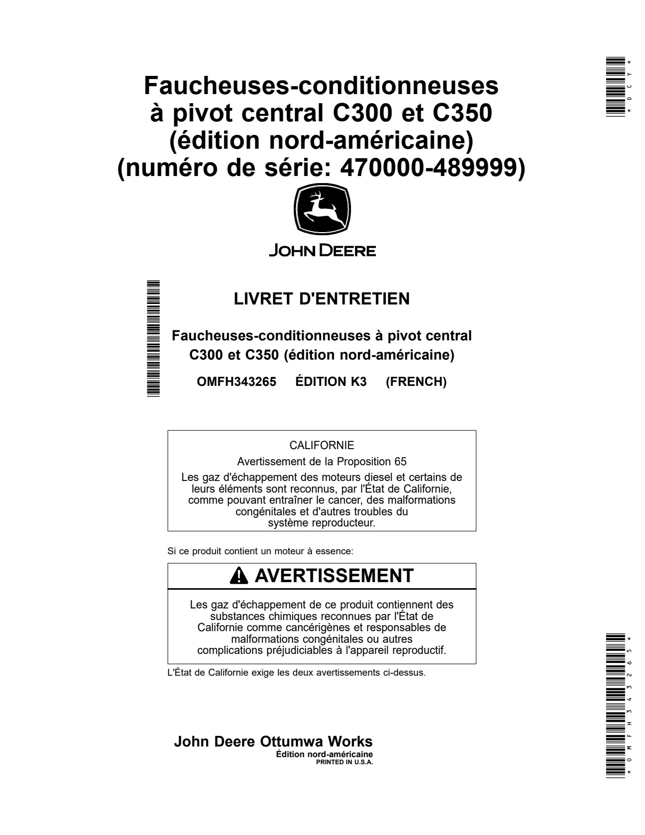 John Deere C300 C350 Center Pivot Mower Conditioner Operator Manual OMFH343265 FR 1 John Deere C300 C350 Center Pivot Mower Conditioner Operator Manual OMFH343265 FR