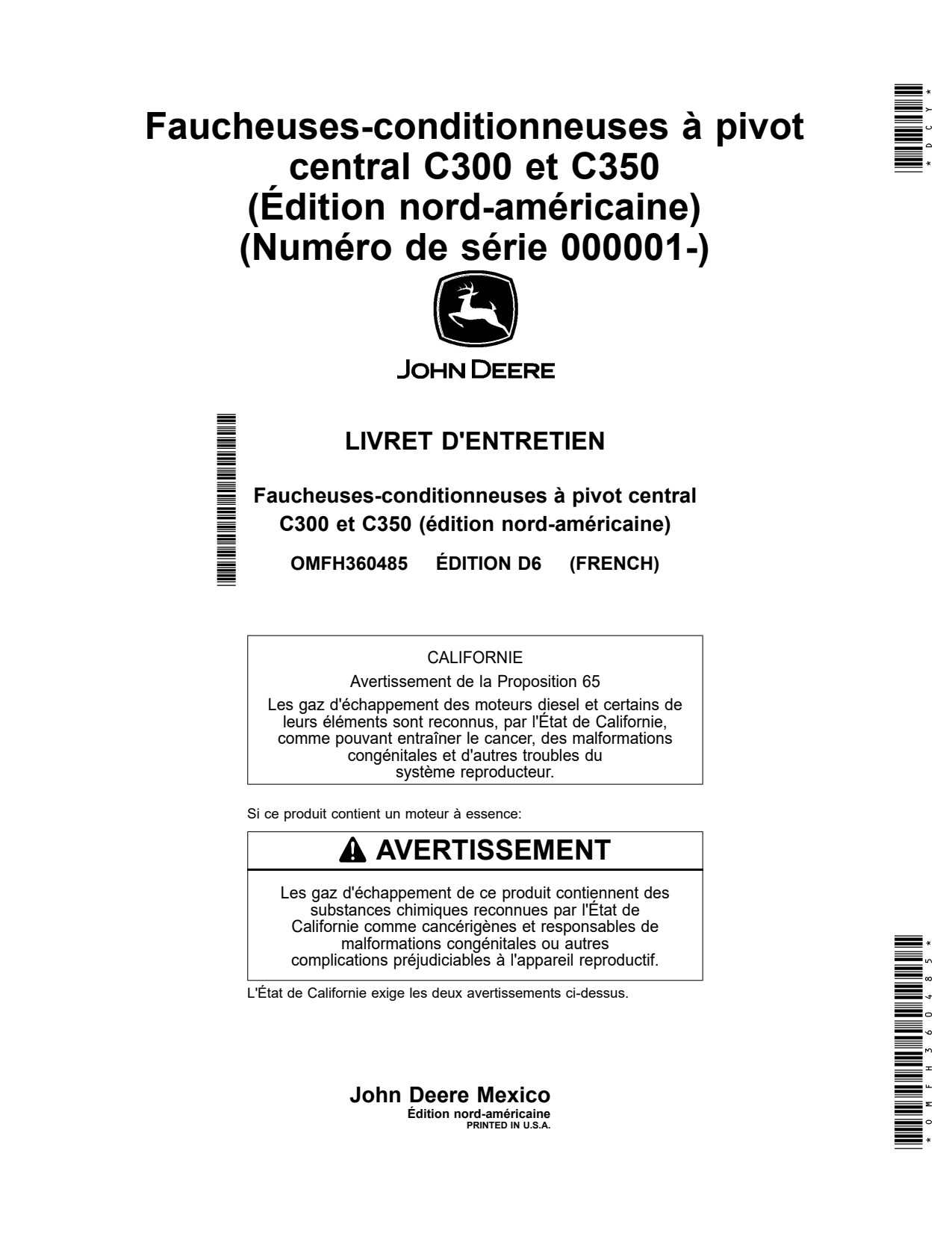 John Deere C300 C350 Center Pivot Mower Conditioner Operator Manual OMFH360485 FR 1 John Deere C300 C350 Center Pivot Mower Conditioner Operator Manual OMFH360485 FR
