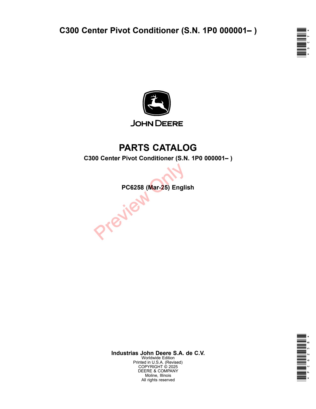 John Deere C300 Center Pivot Conditioner Parts Catalog PC6258 1 John Deere C300 Center Pivot Conditioner Parts Catalog PC6258