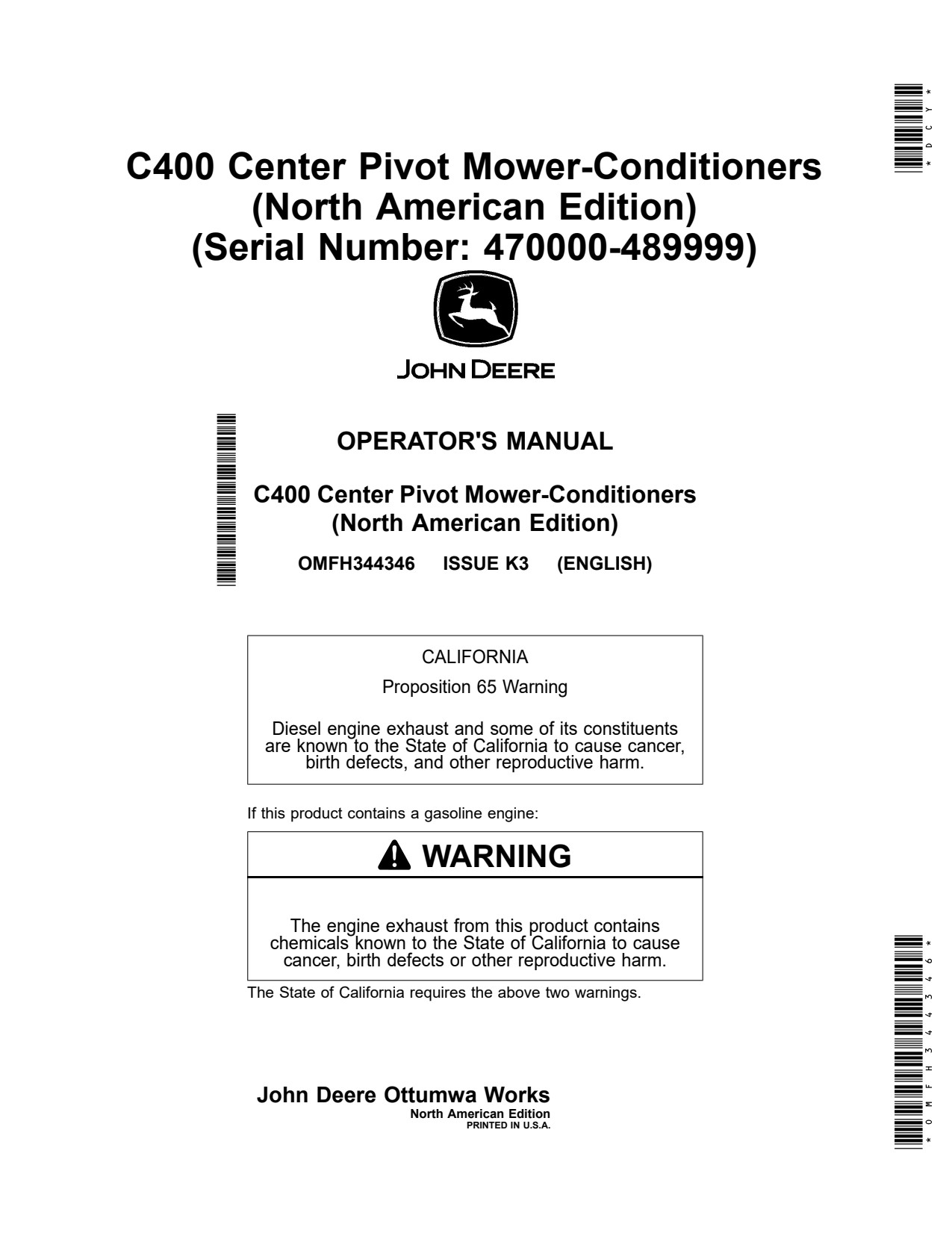 John Deere C400 Center Pivot Mower Conditioner Operator Manual OMFH344346 1 John Deere C400 Center Pivot Mower Conditioner Operator Manual OMFH344346