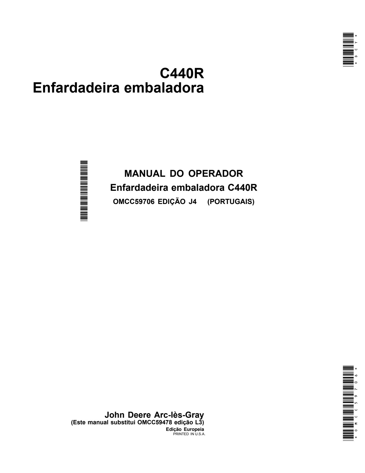 John Deere C440R Wrapping Baler Operator Manual OMCC59706 PT 1 John Deere C440R Wrapping Baler Operator Manual OMCC59706 PT