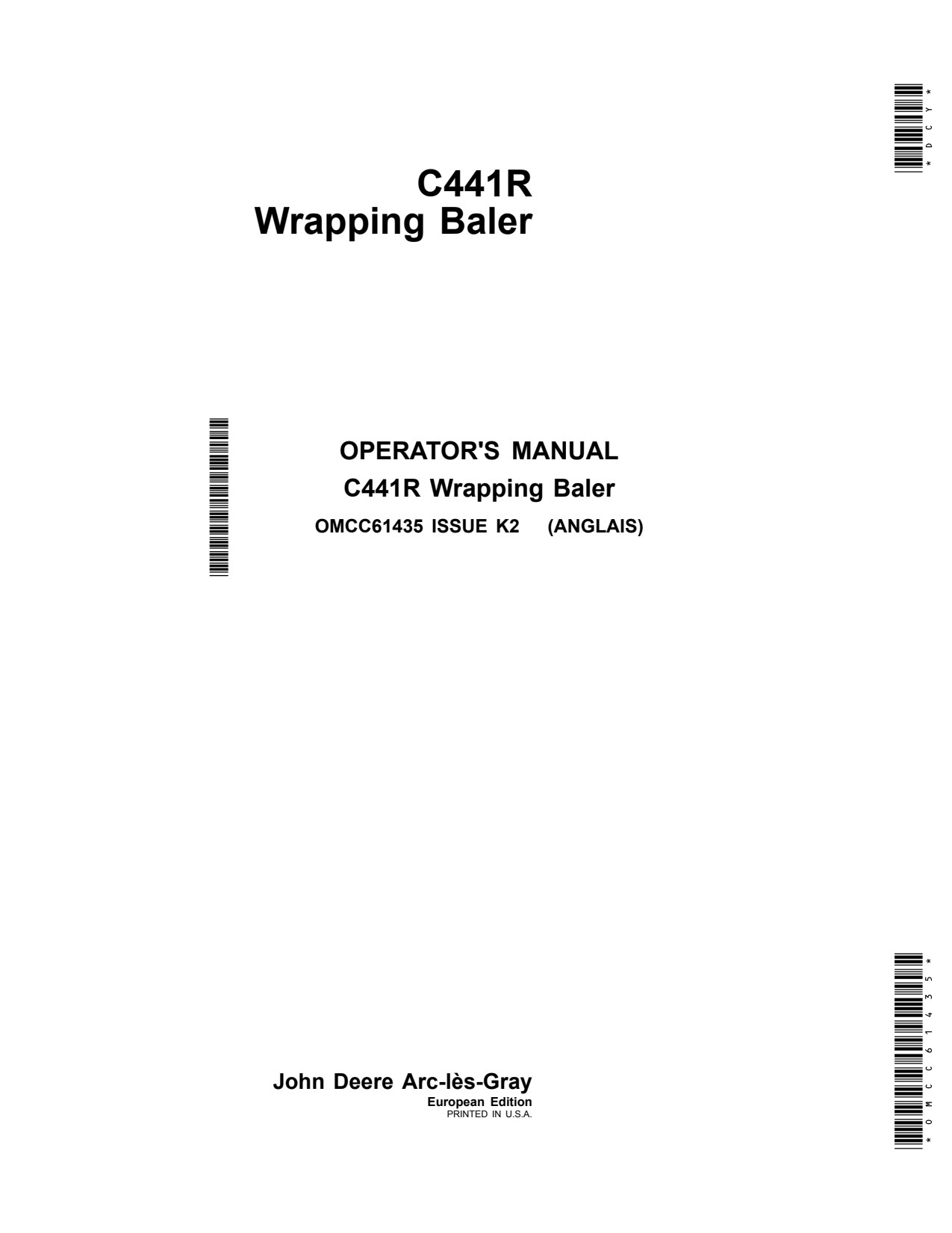 John Deere C441R Wrapping Baler Operator Manual OMCC61435 1 John Deere C441R Wrapping Baler Operator Manual OMCC61435