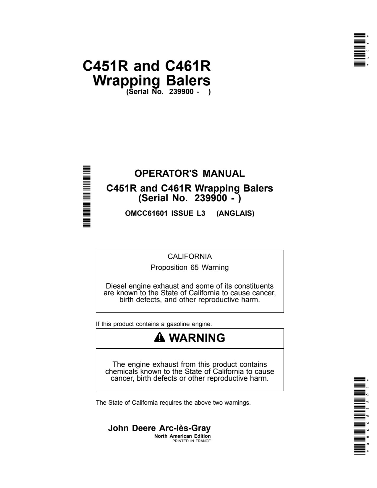 John Deere C451R C461R Wrapping Baler Operator Manual OMCC61601 1 John Deere C451R C461R Wrapping Baler Operator Manual OMCC61601