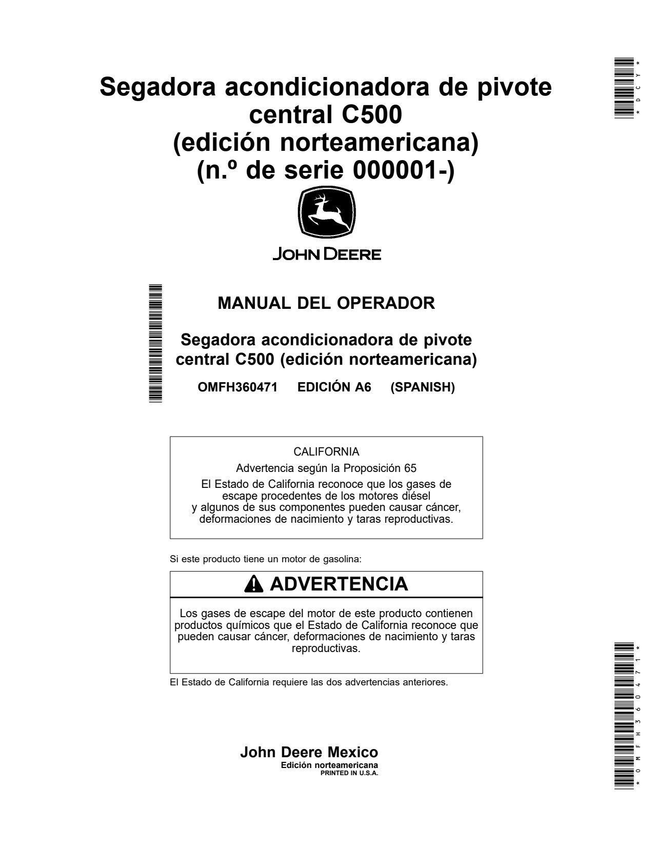 John Deere C500 Center Pivot Mower Conditioner Operator Manual OMFH360471 ES 1 John Deere C500 Center Pivot Mower Conditioner Operator Manual OMFH360471 ES